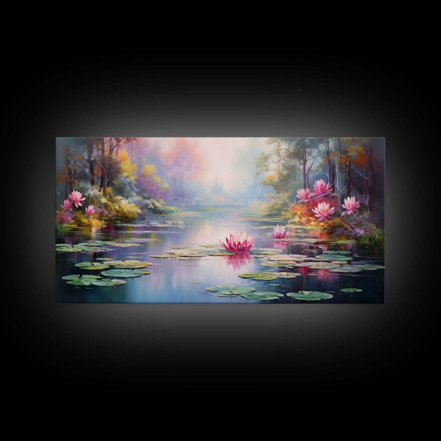 Pond Art, Lake Wall Print, Fantasy Wall Art, Water Lilies Wall Art, Panoramic Art, Wall Art, Canvas Art, Landscape Art, Friendship Gift - 10x20 Inches / Gallery Wrap Canvas - Ready To Hang