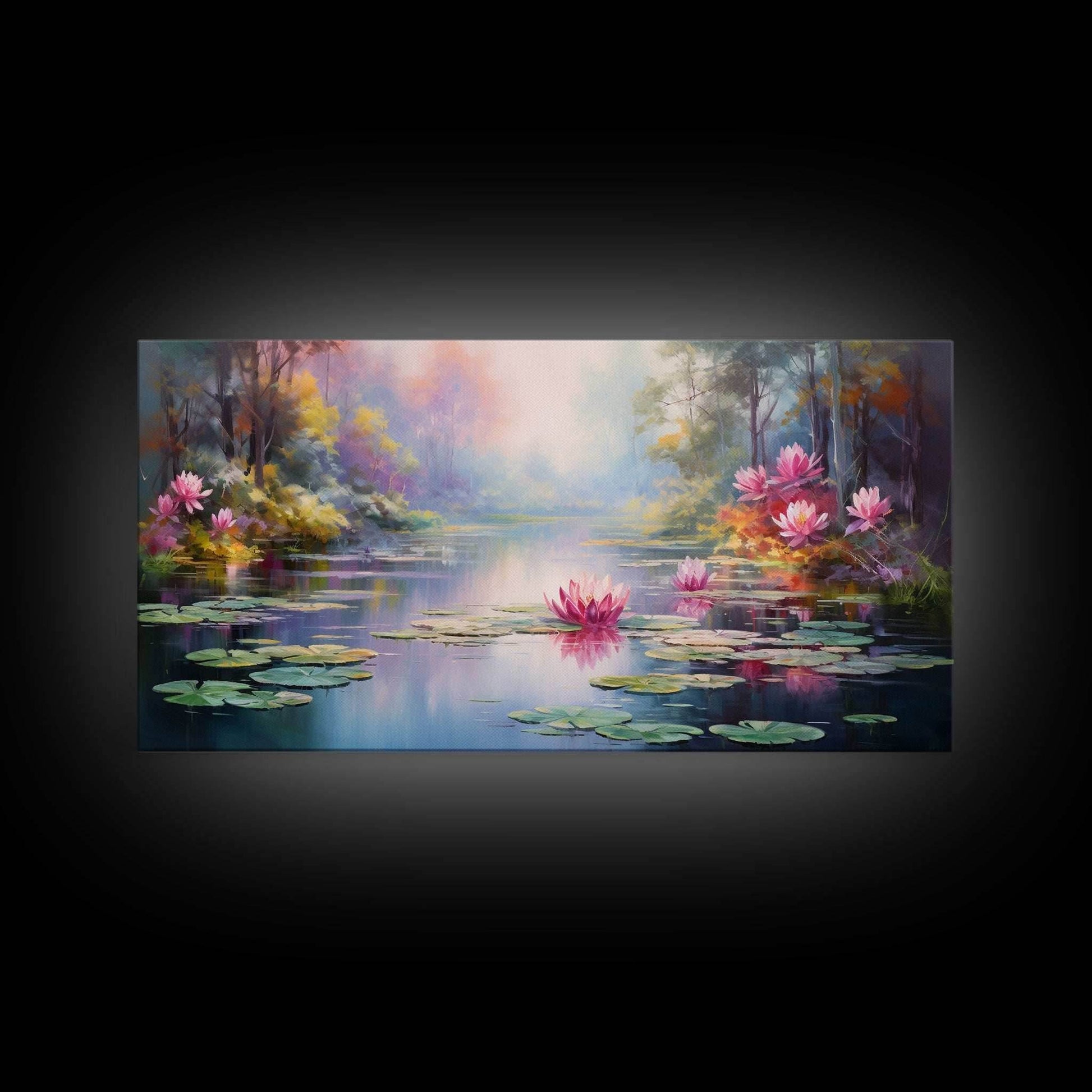 Pond Art, Lake Wall Print, Fantasy Wall Art, Water Lilies Wall Art, Panoramic Art, Wall Art, Canvas Art, Landscape Art, Friendship Gift - 10x20 Inches / Gallery Wrap Canvas - Ready To Hang