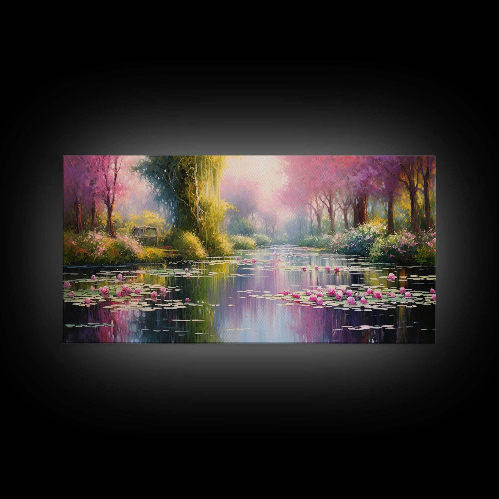 Fantasy Art, Lake Wall Print, Water Lilies Wall Art, Trees Wall Art, Panoramic Art, Wall Art, Canvas Art, Landscape Art, Long Wall Art - 10x20 Inches / Gallery Wrap Canvas - Ready To Hang