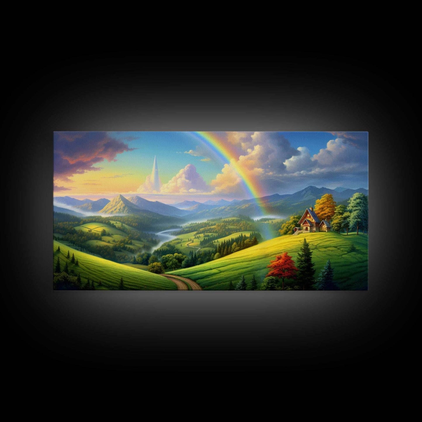 Rainbow Wall Decor, Fantasy Art, Mountains Wall Art, Panoramic Art, Wall Art, Canvas Art, Landscape Art, Appreciation Gift, College Dorm Art - 10x20 Inches / Gallery Wrap Canvas - Ready To Hang