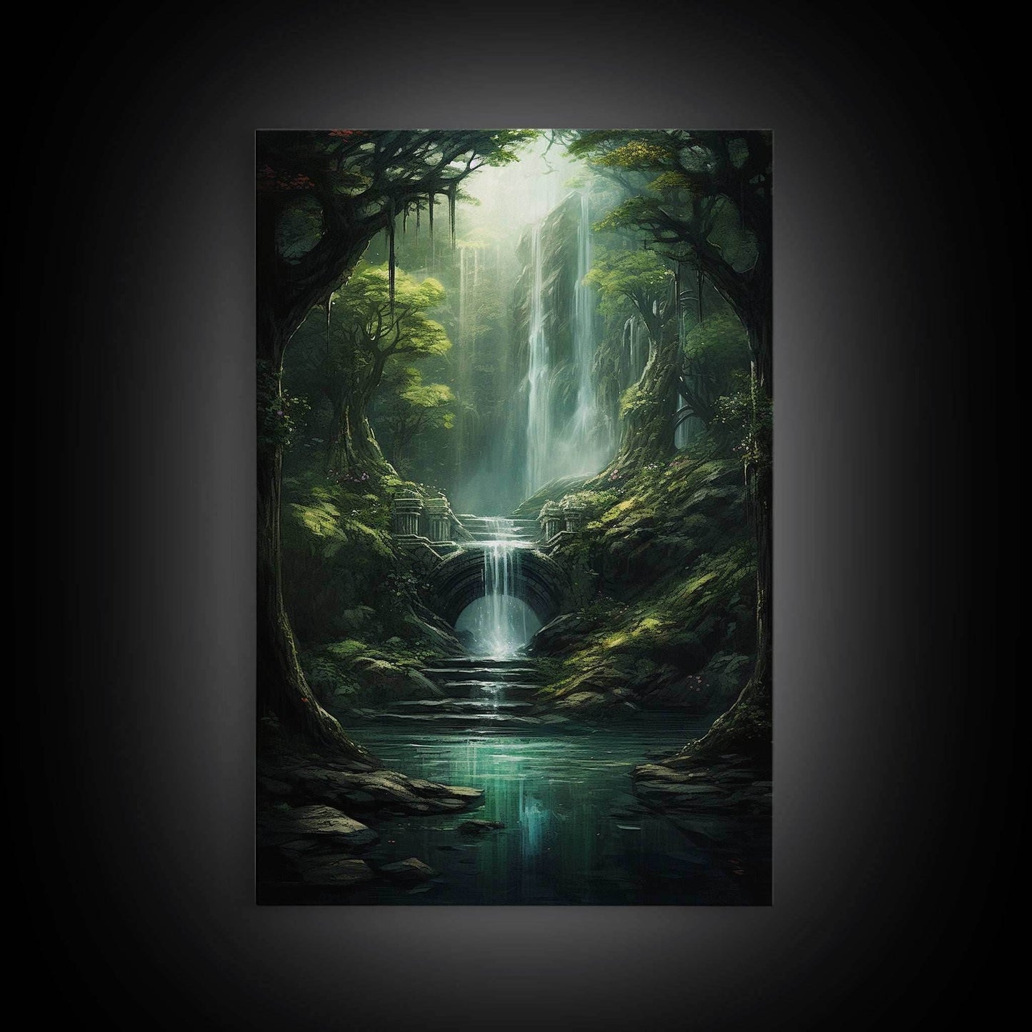 Enchanter Forest, Waterfalls Wall Art, Fantasy Artwork, Canvas Print, Wall Art, Vertical Print, Video Game Art, College Dorm Decor - 8x12 Inches / Gallery Wrap Canvas - Ready To Hang