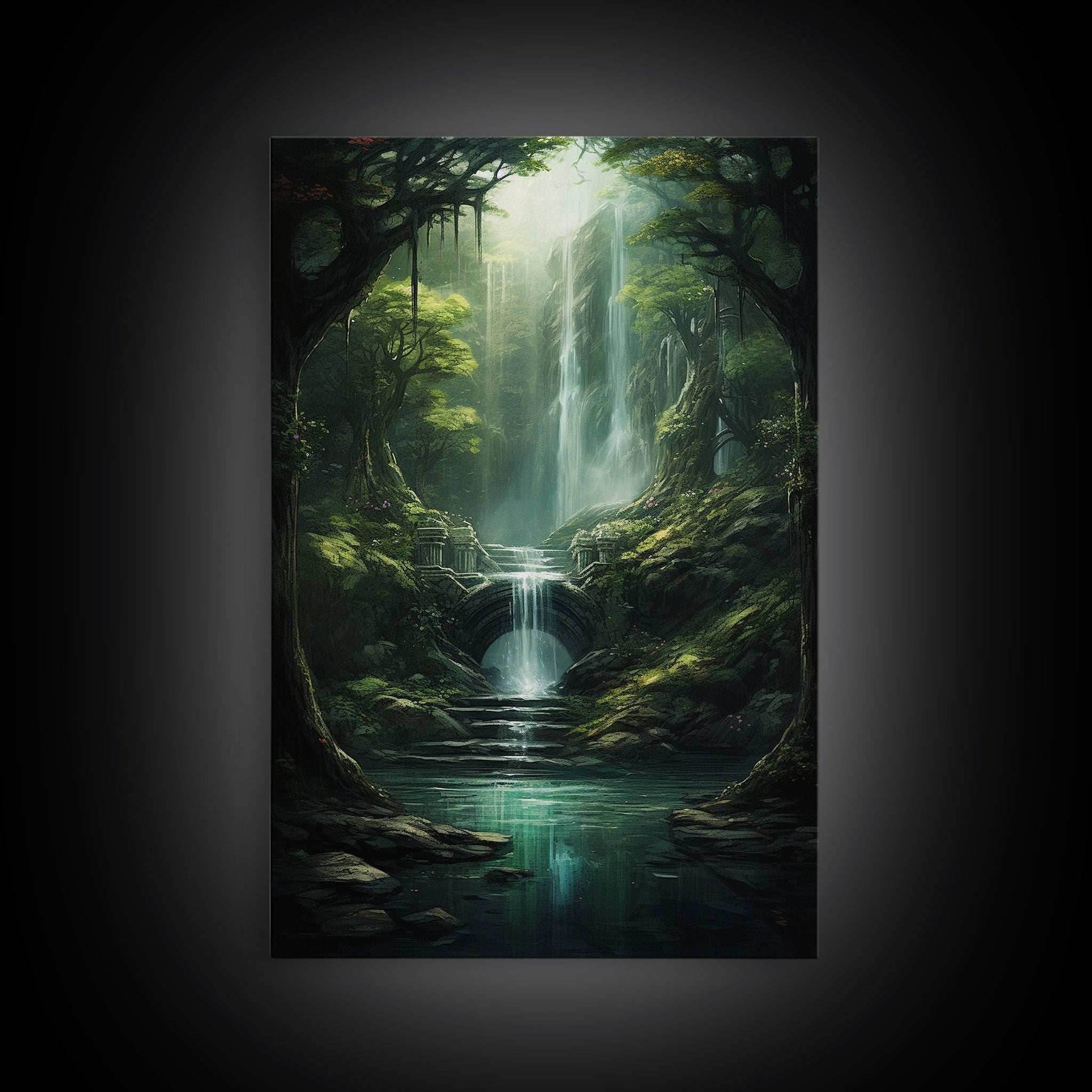 Enchanter Forest, Waterfalls Wall Art, Fantasy Artwork, Canvas Print, Wall Art, Vertical Print, Video Game Art, College Dorm Decor - 8x12 Inches / Gallery Wrap Canvas - Ready To Hang