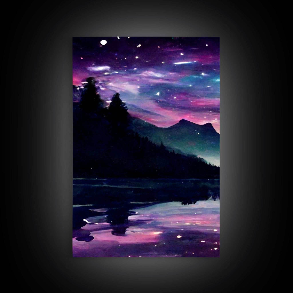 Fantasy Starry Night Magical Forest Landscape, 3 Piece Wall Art, Ready To Hang Canvas Print, Cool Unique Living Room Wall Art Decor - 8x12 In. - 3 Pieces / Stretched Canvas