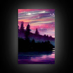 Starry Night Magical Forest Fantasy Landscape, 3 Piece Wall Art, Ready To Hang Canvas Print, Cool Living Room Wall Art Decor - 8x12 In. - 3 Pieces / Stretched Canvas