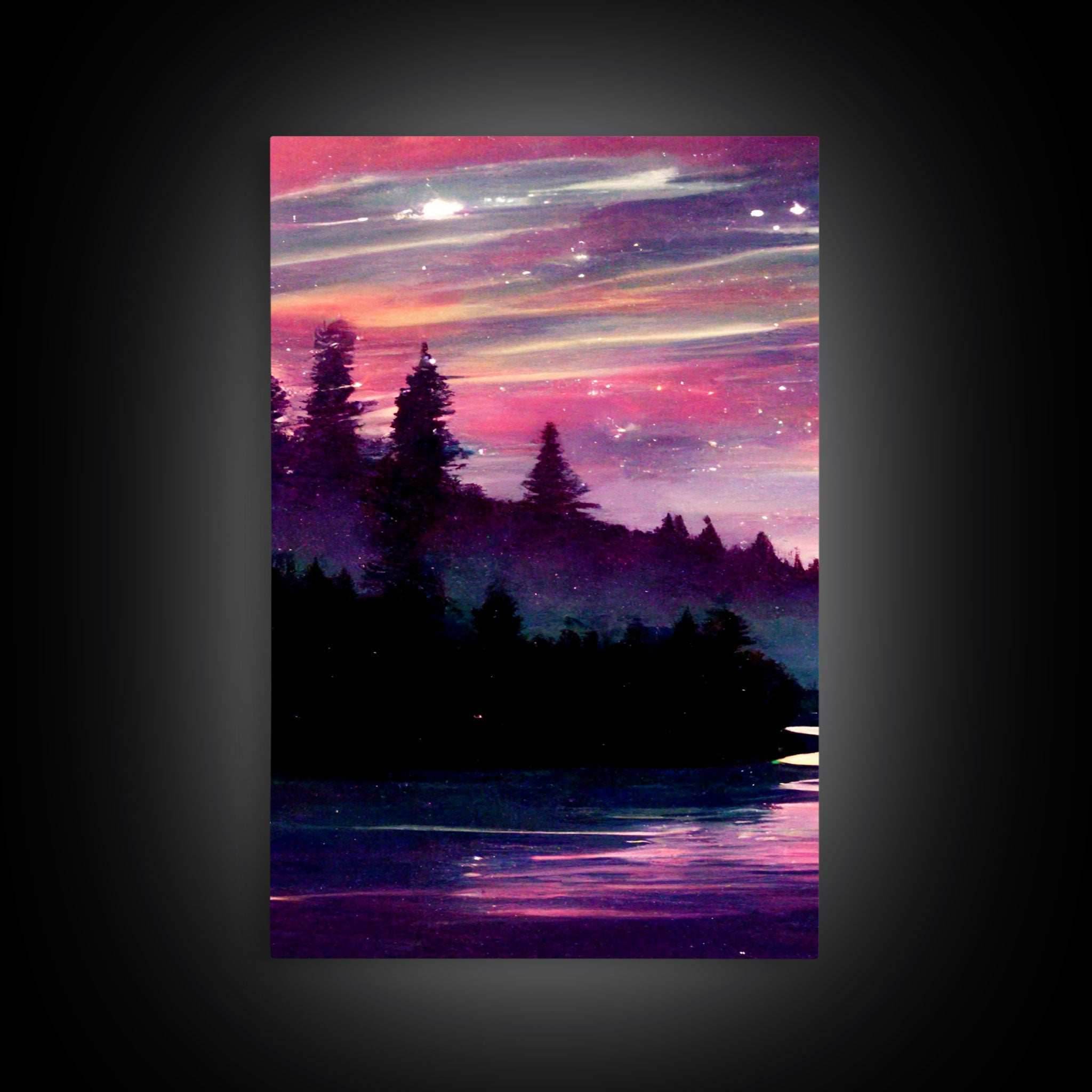 Starry Night Magical Forest Fantasy Landscape, 3 Piece Wall Art, Ready To Hang Canvas Print, Cool Living Room Wall Art Decor - 8x12 In. - 3 Pieces / Stretched Canvas