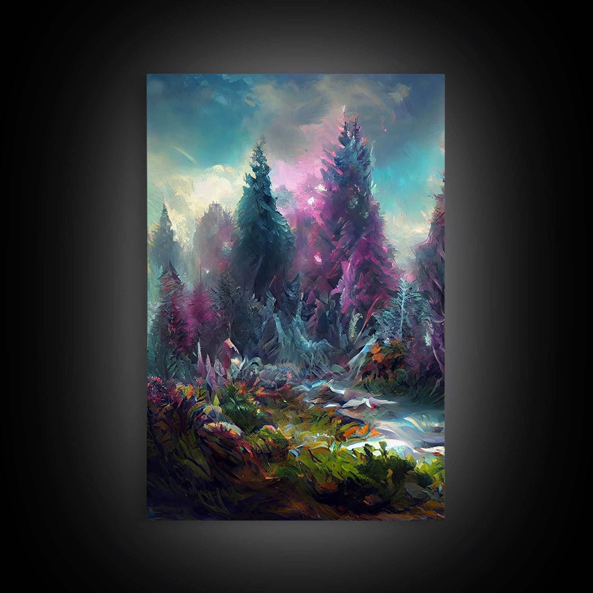 High Fantasy Forest Wall Art, Panoramic Art, Fantasy RPG Concept Art, 3 Piece Wall Art, Ready To Hang Canvas Print - 8x12 In. - 3 Pieces / Stretched Canvas