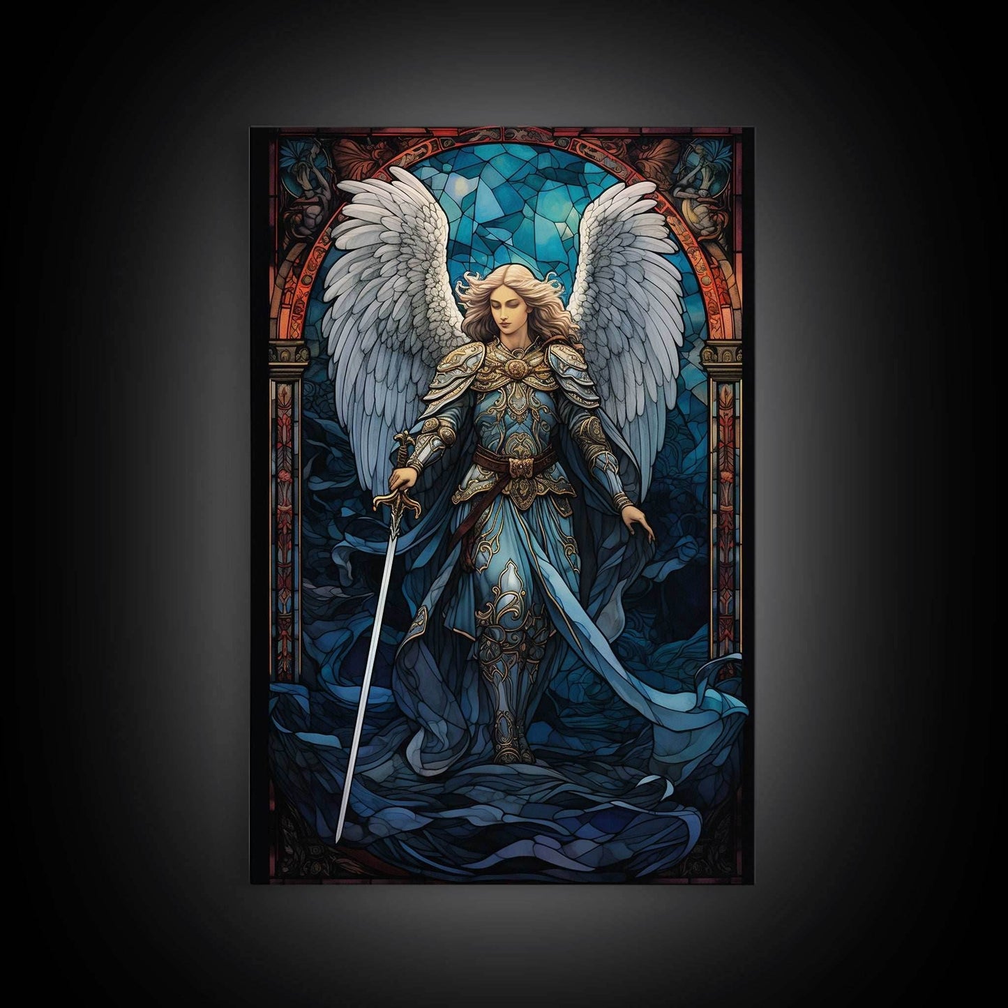 Angel, Angel Warrior, Fantasy Art, Canvas Print, Wall Hanging, Portrait Art, Stained Glass Art, Christian Wall Decor, Country Wall Art - 8x12 Inches / Gallery Wrap Canvas - Ready To Hang