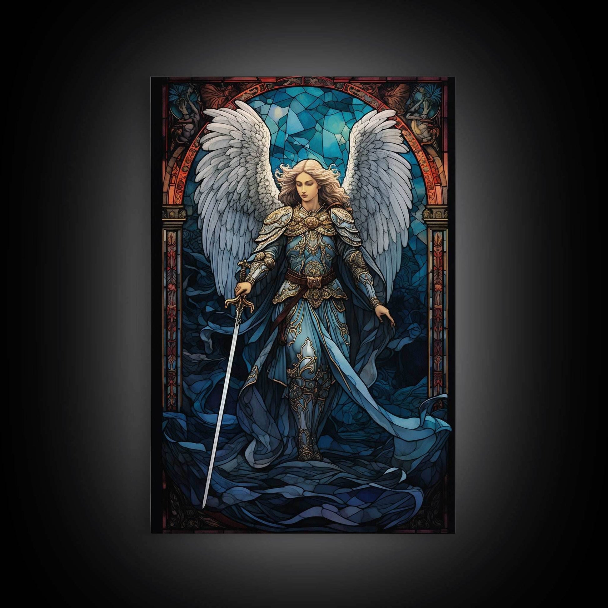 Angel, Angel Warrior, Fantasy Art, Canvas Print, Wall Hanging, Portrait Art, Stained Glass Art, Christian Wall Decor, Country Wall Art - 8x12 Inches / Gallery Wrap Canvas - Ready To Hang