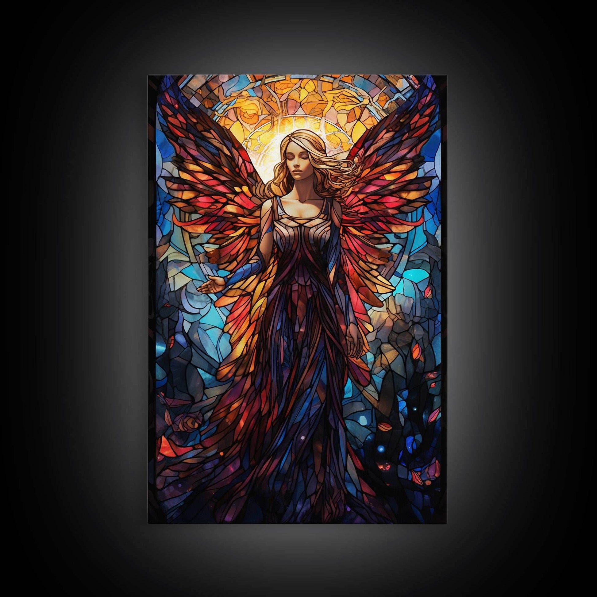 Angel, Fantasy Art, Angel Wings, Canvas Print, Wall Hanging, Portrait Art, Stained Glass Art, Housewarming Gift, Bedroom Teen Girl Art - 8x12 Inches / Gallery Wrap Canvas - Ready To Hang