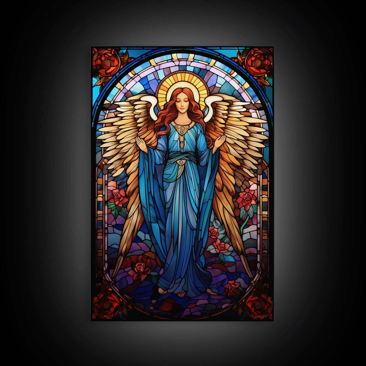 Angel, Fantasy Artwork Canvas Print, Wall Hanging, Portrait Art, Stained Glass Art, Mystical Wall Art, Tiny House Decor, Gift For Women - 8x12 Inches / Gallery Wrap Canvas - Ready To Hang