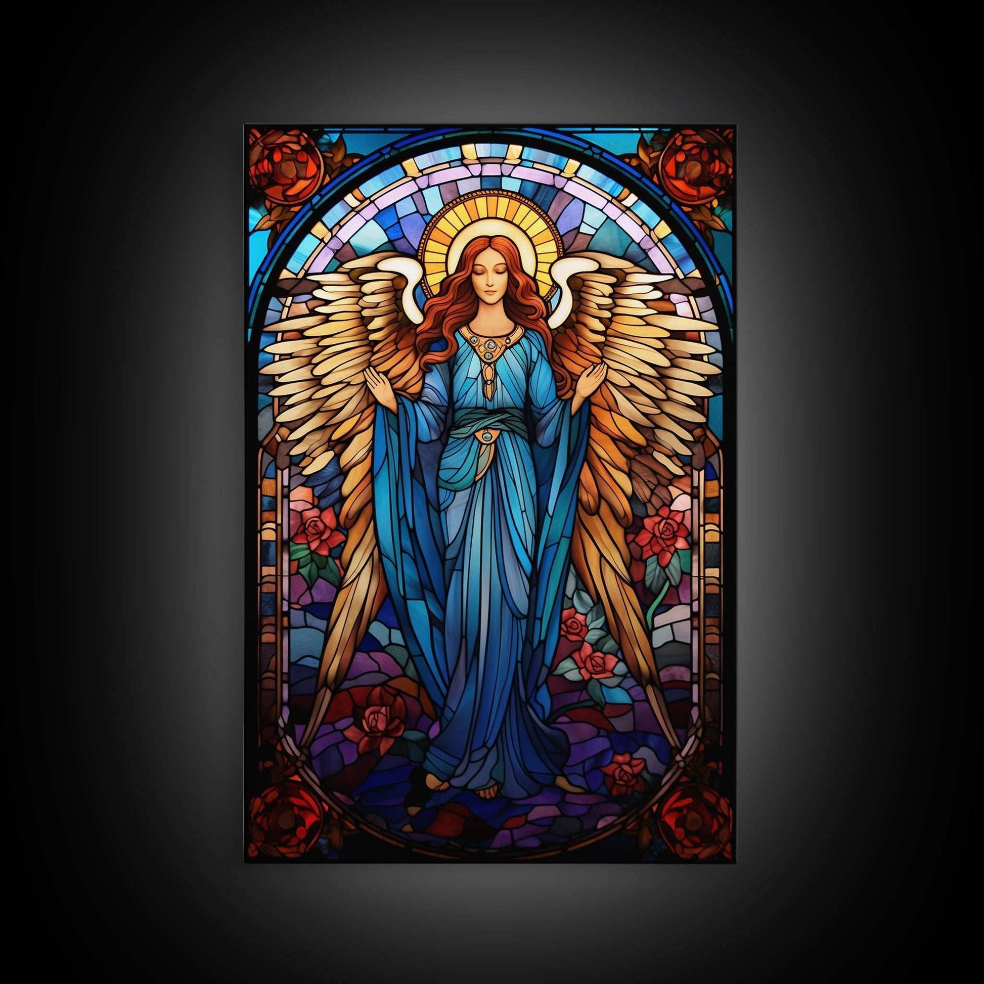 Angel, Fantasy Artwork Canvas Print, Wall Hanging, Portrait Art, Stained Glass Art, Mystical Wall Art, Tiny House Decor, Gift For Women - 8x12 Inches / Gallery Wrap Canvas - Ready To Hang