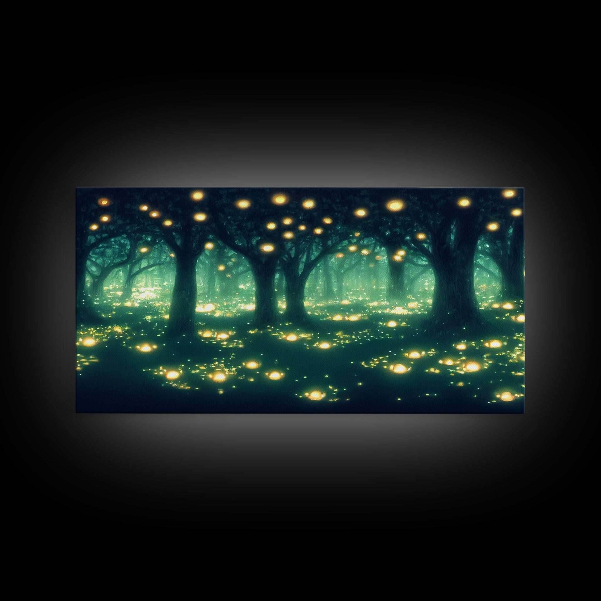 Fireflies At Night In A Fantasy Forest, Framed Ready To Hang Canvas Print, beautiful wall art, guest room decor - 10x20 Inches / Gallery Wrap Canvas - Ready To Hang