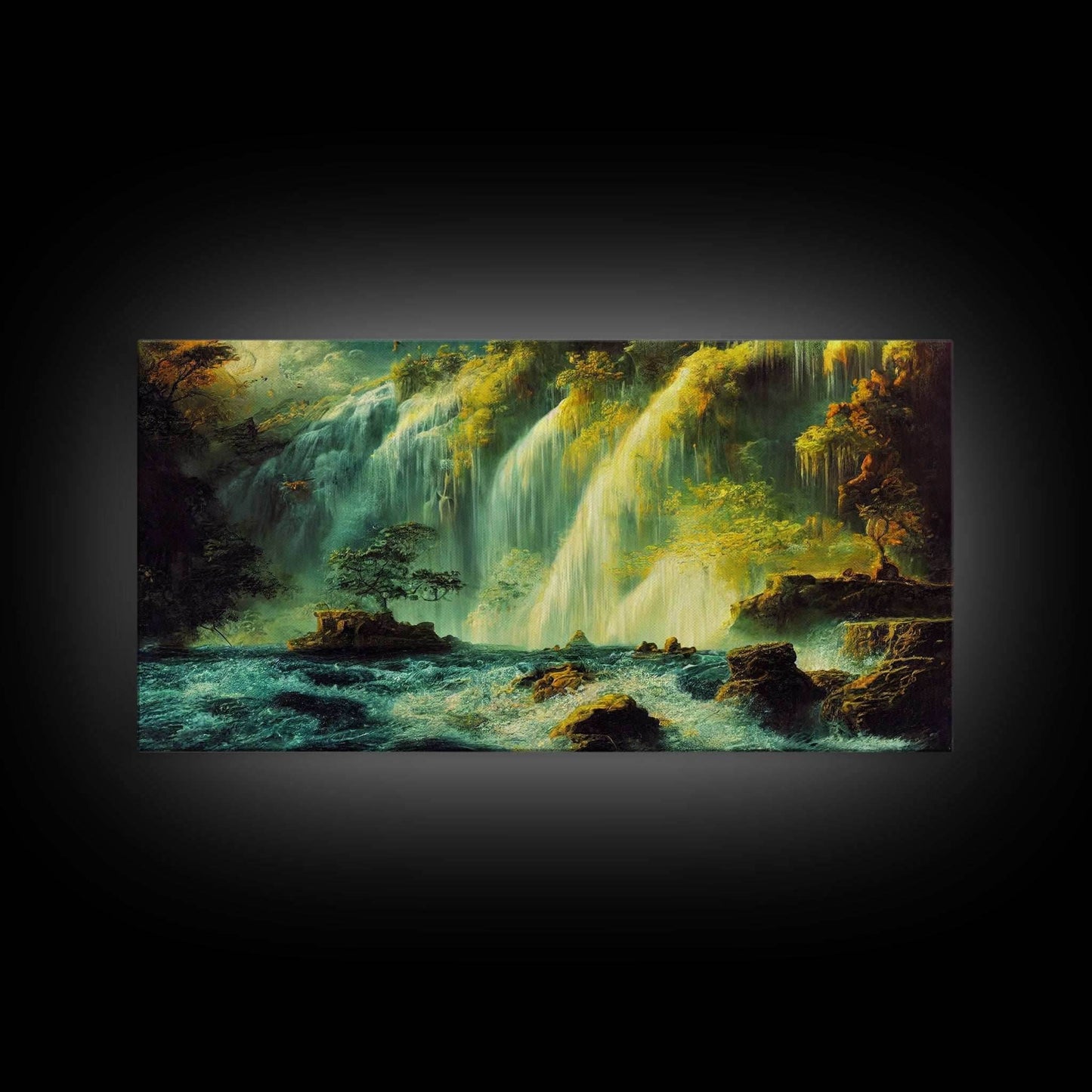 High Fantasy Wall Art, Secret Waterfall, ready to hang canvas print, framed art - 10x20 Inches / Gallery Wrap Canvas - Ready To Hang