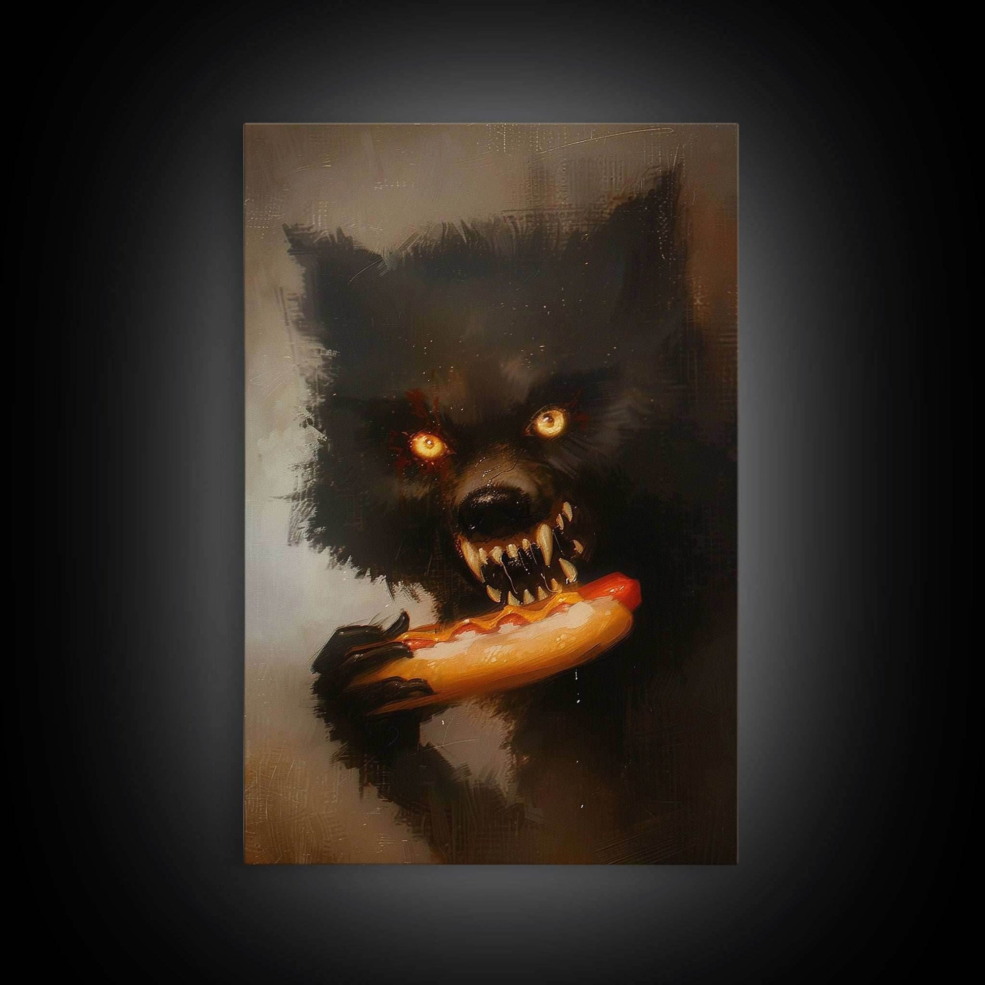 Halloween Werewolf Snarling, Framed Canvas Print, Wall Art, Home Decor, Spooky Art Monster Decor, Halloween Decor, Fantasy Art, Holiday Gift - 8x12 Inches / Gallery Wrap Canvas - Ready To Hang