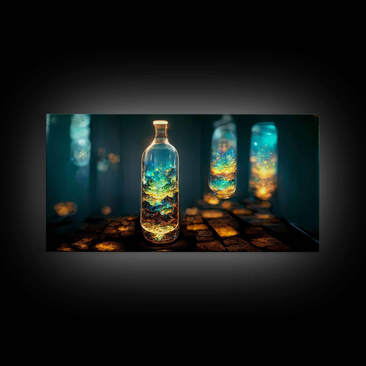 Miniature world in a bottle canvas print, high fantasy wall art, magical wall art, ready to hang wall art - 10x20 Inches / Gallery Wrap Canvas - Ready To Hang