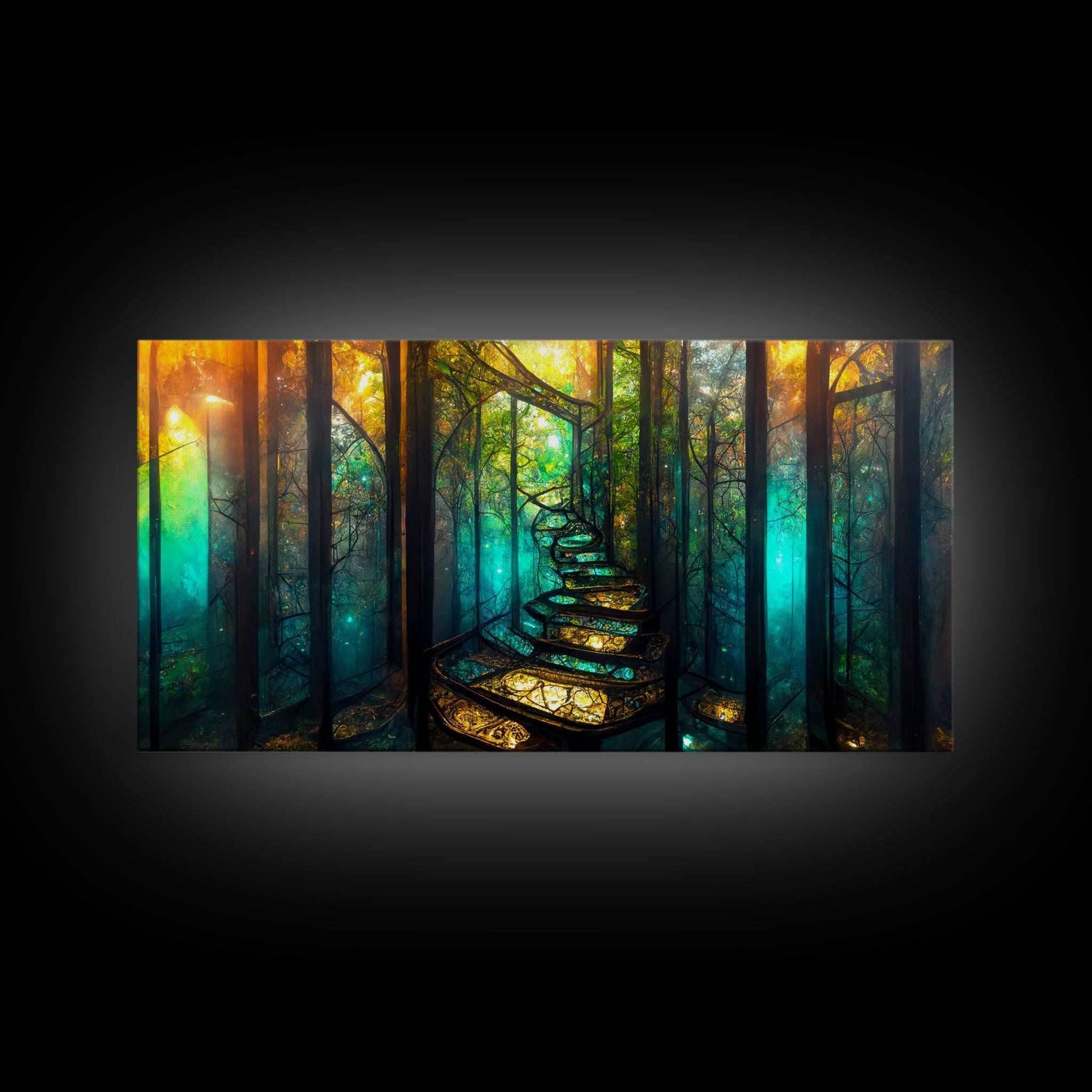 Fantasy wall art, canvas print, magical forest, fantasy landscape art, ready to hang wall art, bioluminescent glowing fantasy wall decor - 10x20 Inches / Gallery Wrap Canvas - Ready To Hang