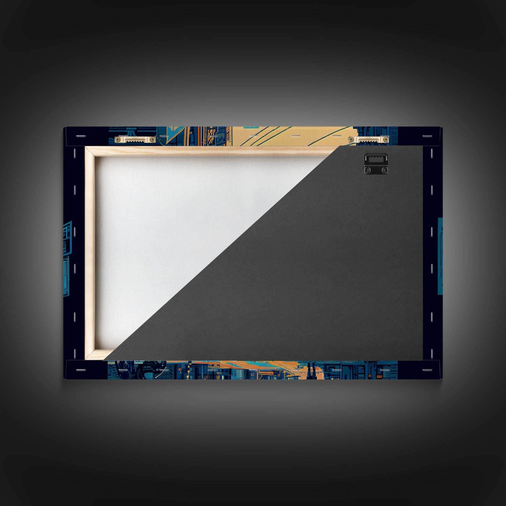 8 bit pixel art cyber punk city, video game concept art, framed canvas print, game room art - 8x12 Inches / Gallery Wrap Canvas - Ready To Hang