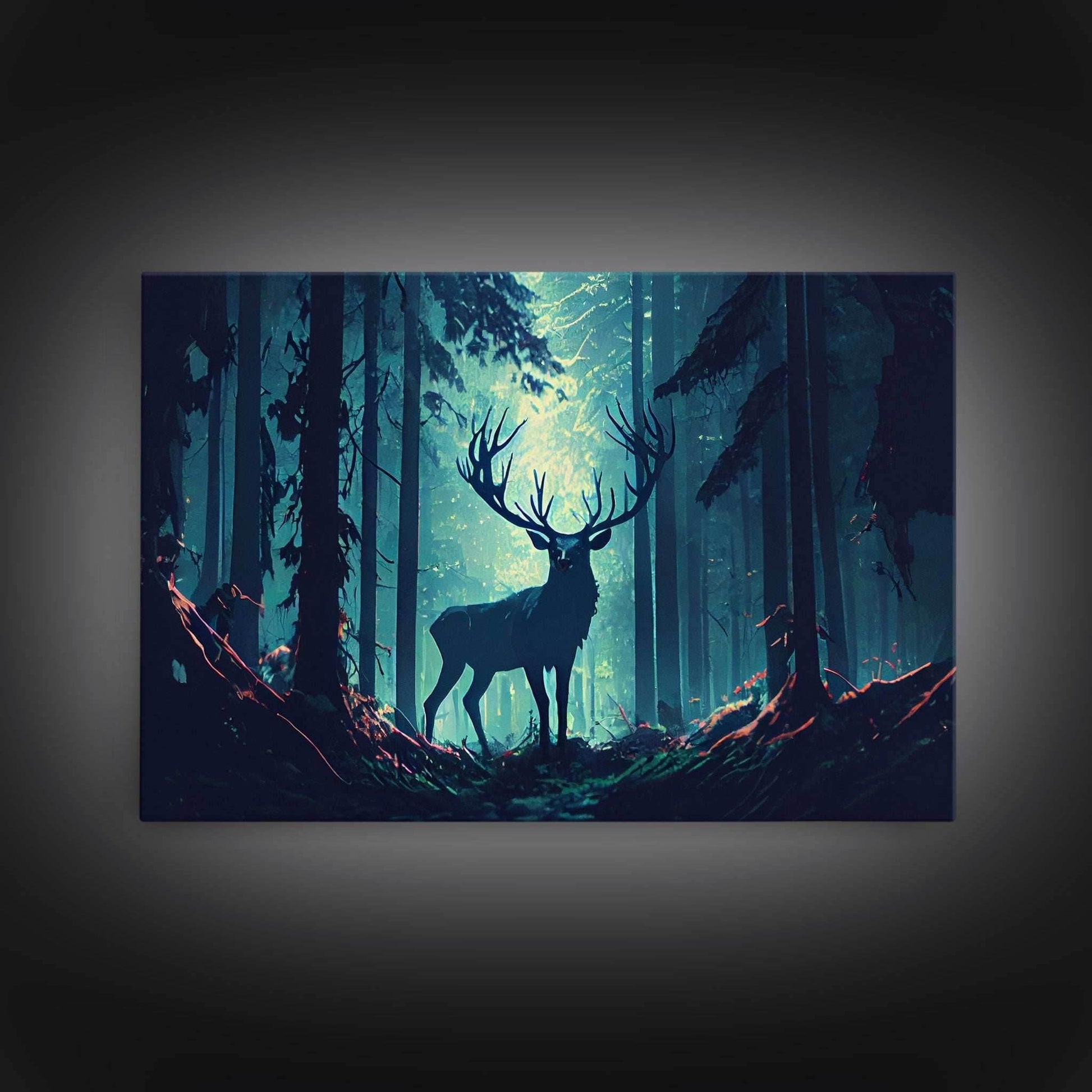 Mythical stag in the forest, fantasy art, framed canvas print, mythical creatures - 8x12 Inches / Gallery Wrap Canvas - Ready To Hang