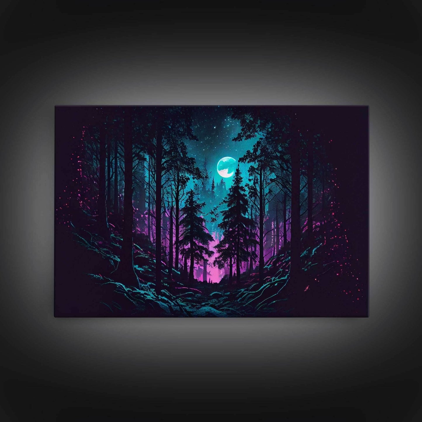 Turquoise and violet fantasy forest, aesthetic, framed canvas print - 8x12 Inches / Gallery Wrap Canvas - Ready To Hang