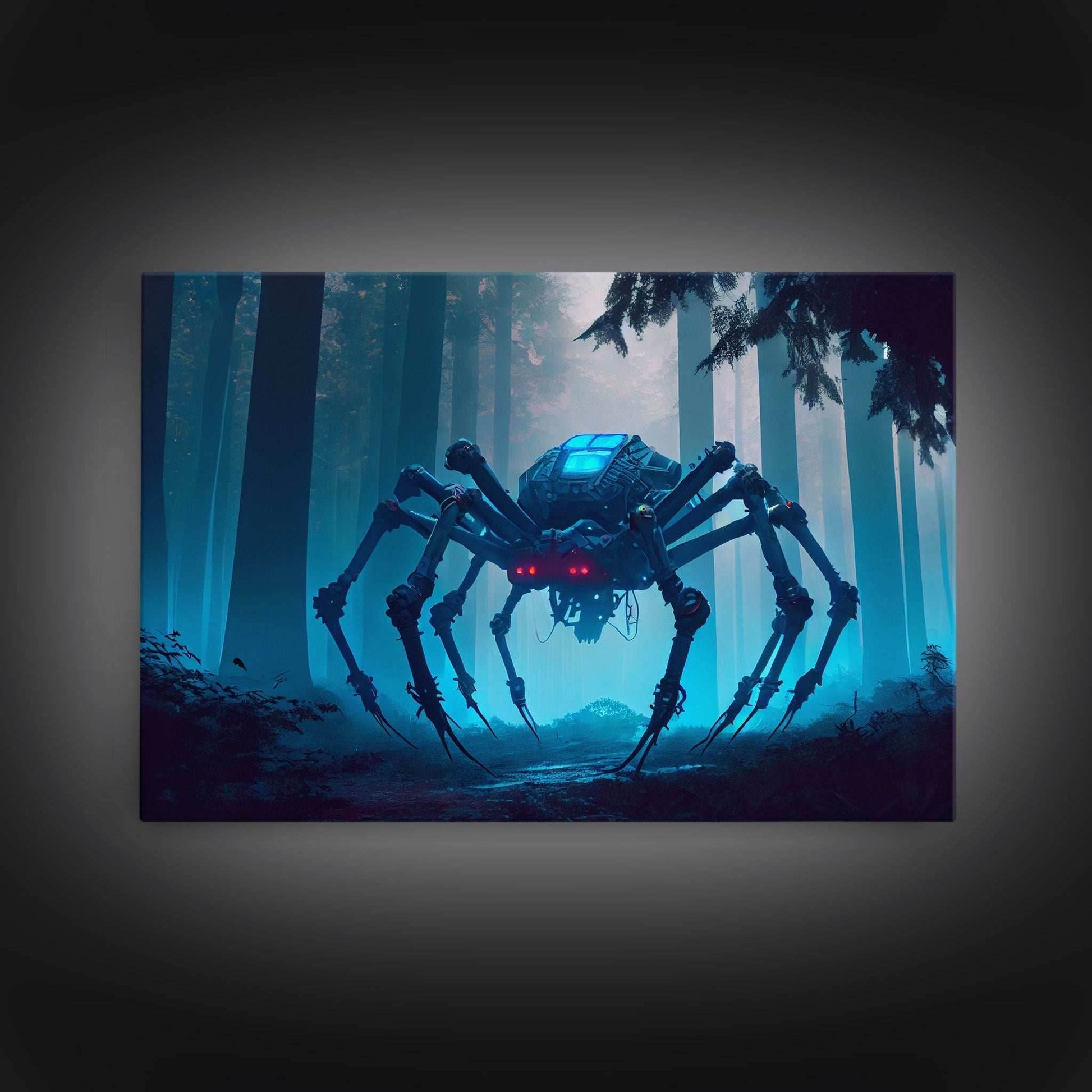 Cyborg Spider, Scifi Fantasy horror art, robot spider on the hunt, framed canvas print - 8x12 Inches / Gallery Wrap Canvas - Ready To Hang