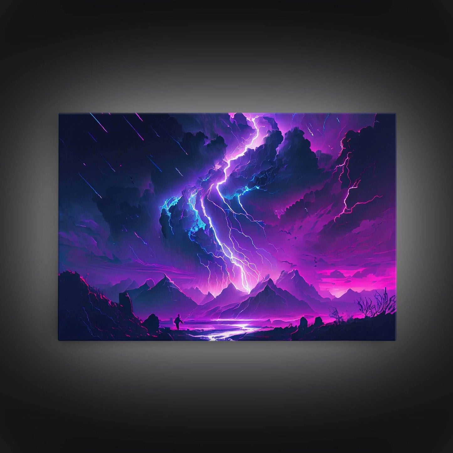 The Lightning Storm, framed canvas print, synthwave style fantasy art - 8x12 Inches / Gallery Wrap Canvas - Ready To Hang