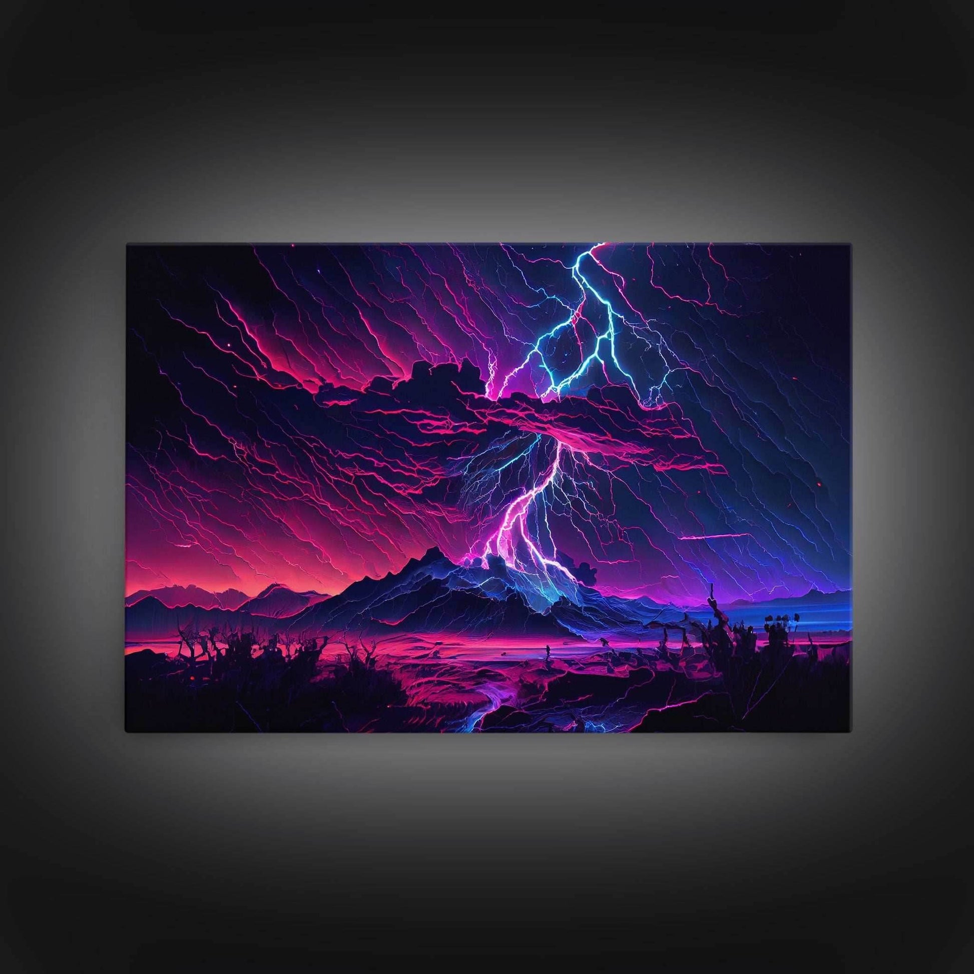 The Thunder Storm, framed canvas print, synthwave style fantasy art - 8x12 Inches / Gallery Wrap Canvas - Ready To Hang