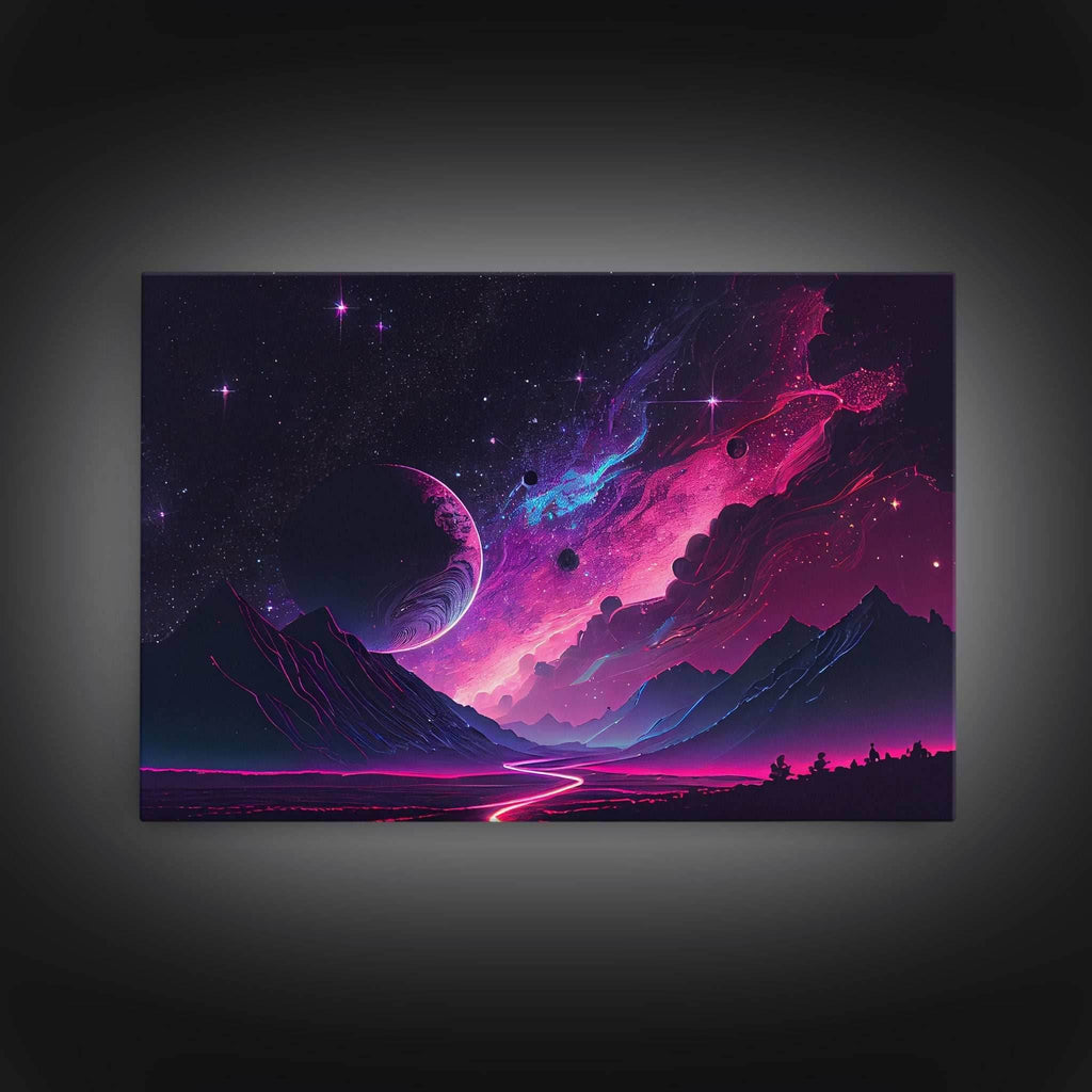 Alien Planet Fantasy Landscape Mountains Pink Voilet Fine Art Print, Wall Art Print, Wall Poster, Wall Décor - 8x12 Inches / Gallery Wrap Canvas - Ready To Hang