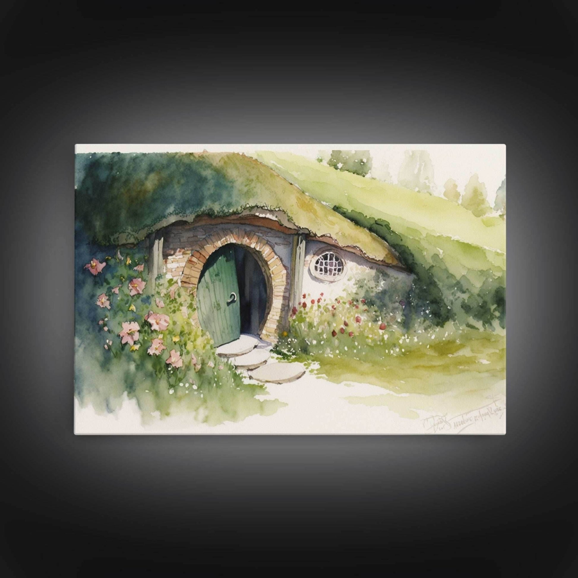 The Shire Oil Painting Print, Framed Wall Art, Hobbitcore Decor, Hobbit Hole Landscape Painting Print, Rings, Fantasy Painting - 8x12 Inches / Gallery Wrap Canvas - Ready To Hang