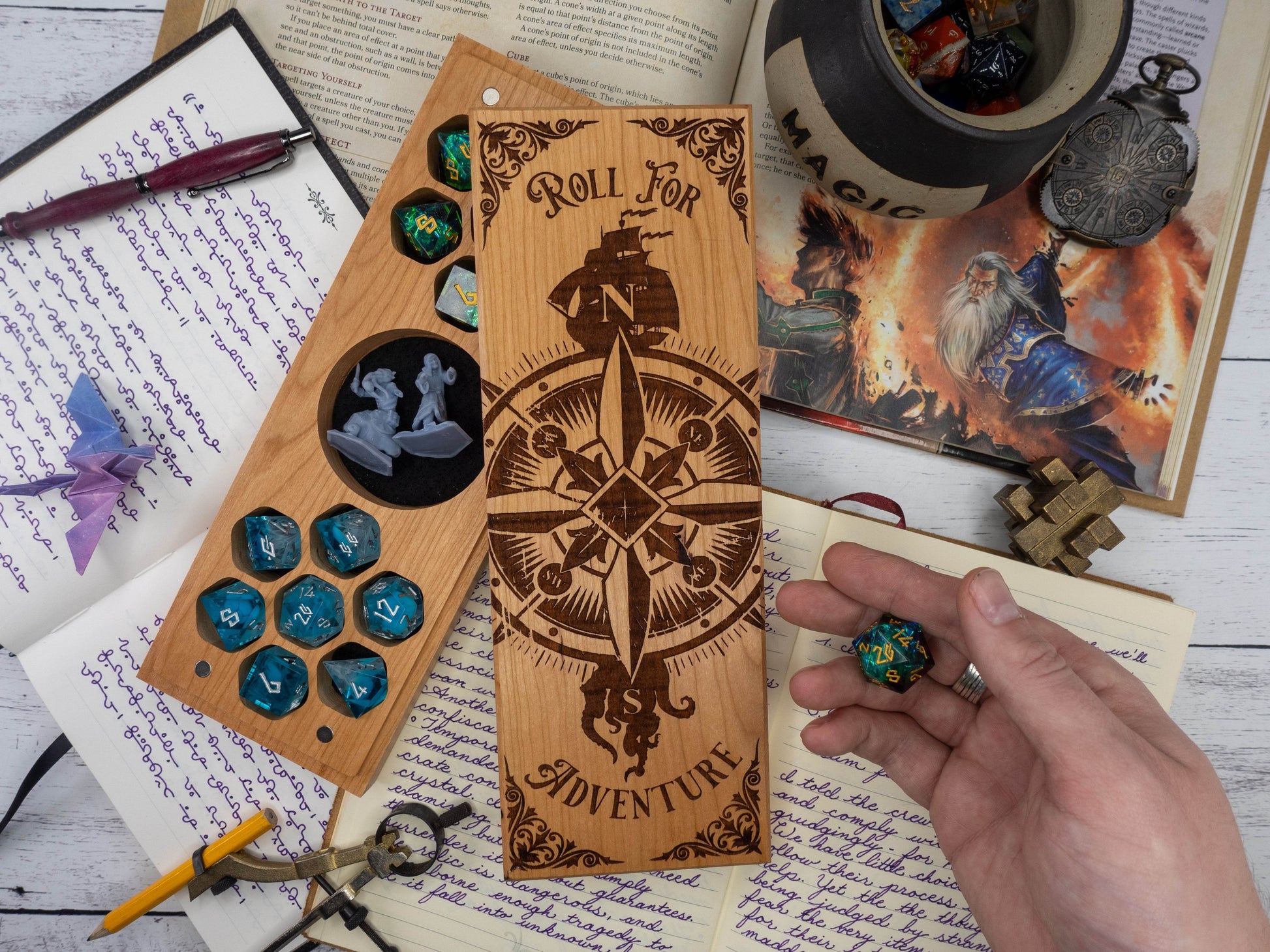 Compass Adventure | Engraved Dual Hex Dice Vault - Purpleheart