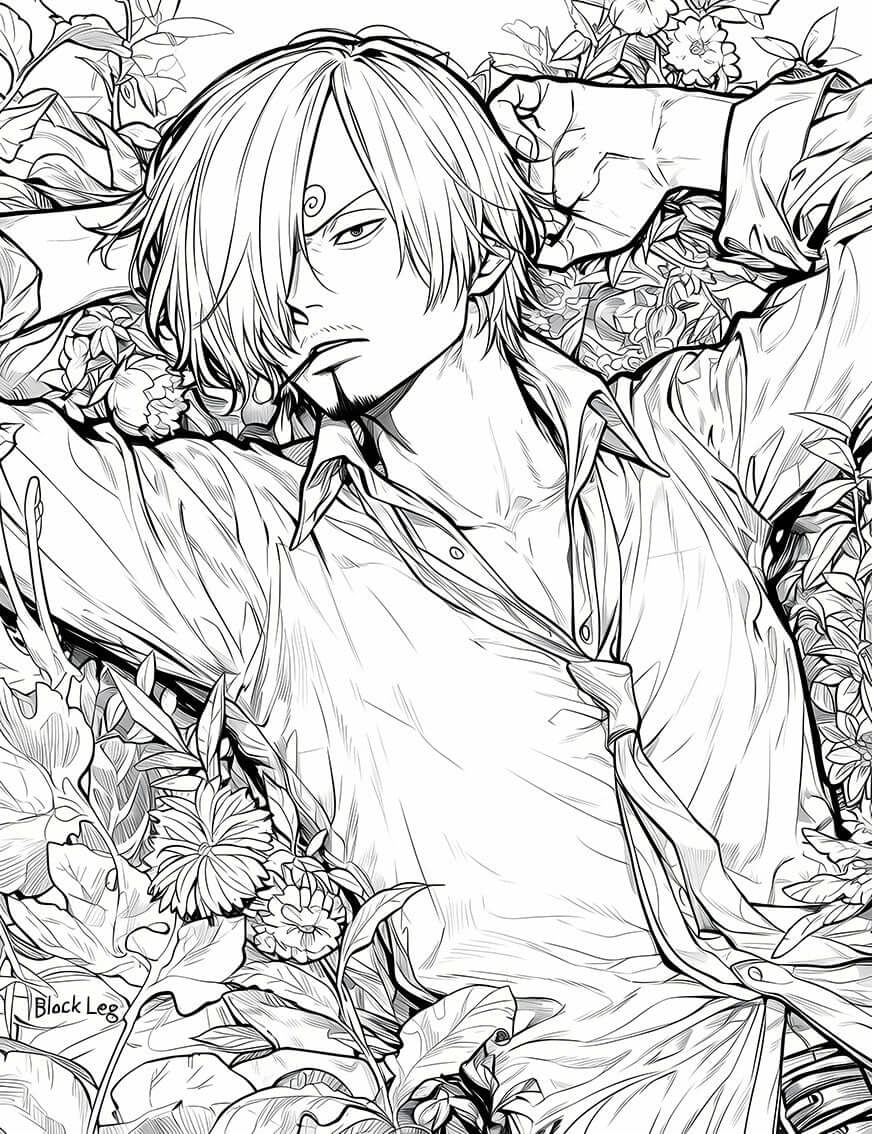 Cool Sanji Black Leg Coloring Page | One Piece Floral Art | Instant Digital Download | Suave Sanji Printable