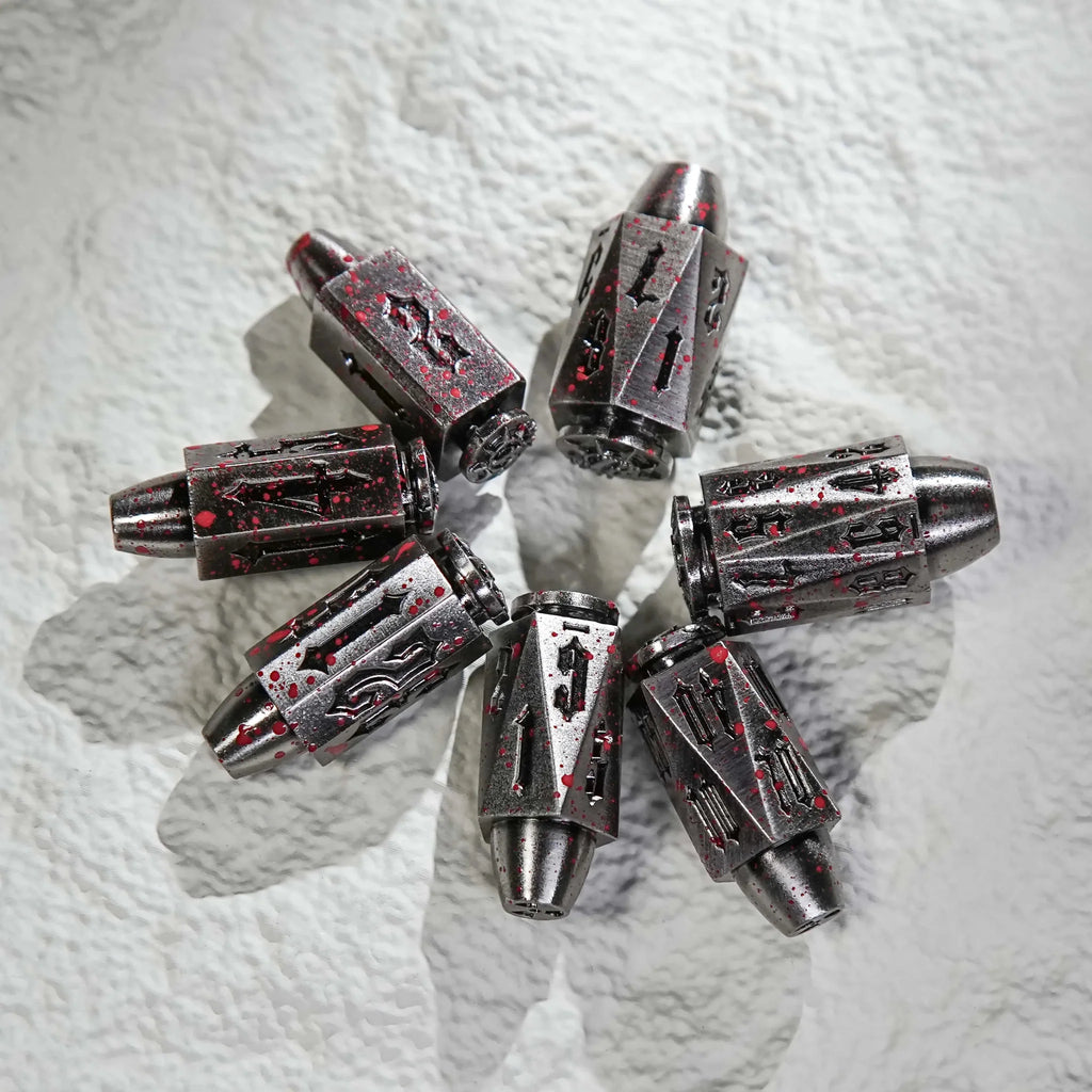 Cool dnd dice: unique metal bullet-shaped polyhedron RPG dice set