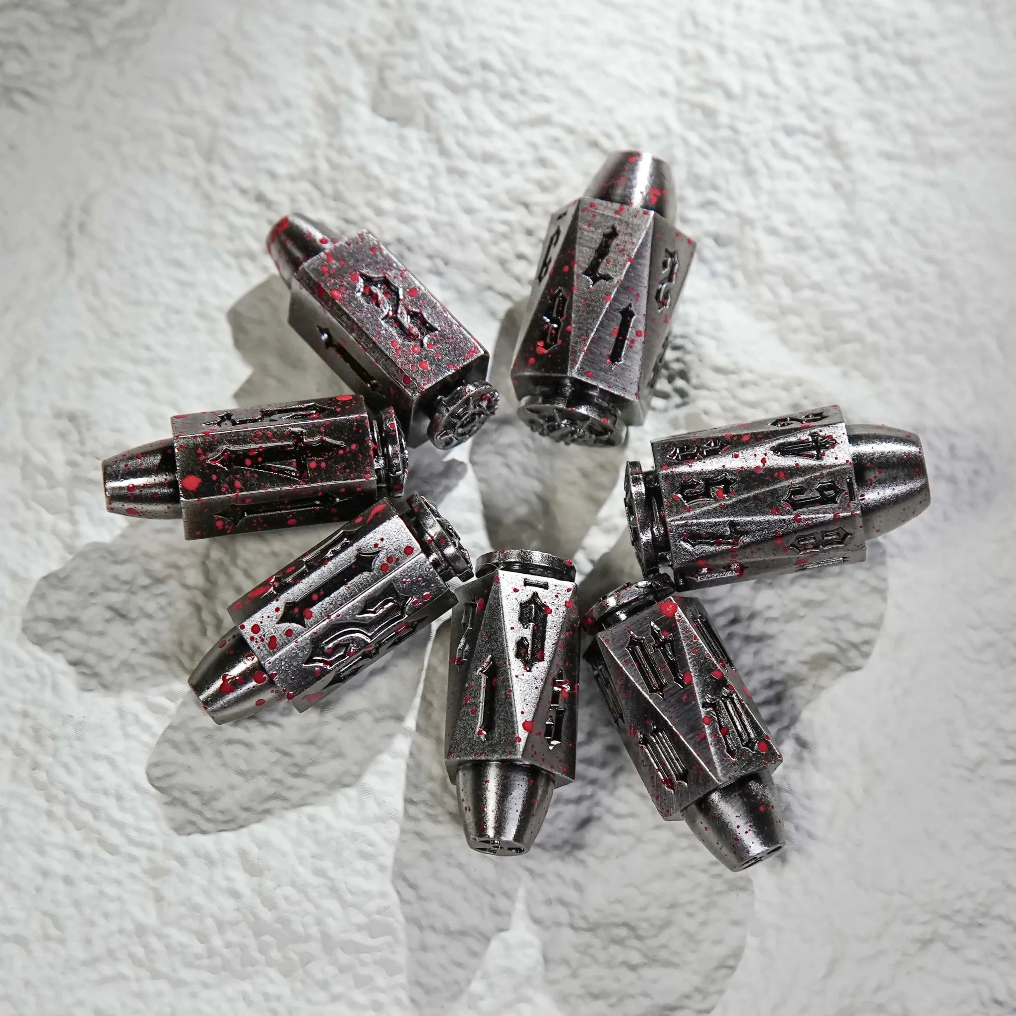 Cool dnd dice: unique metal bullet-shaped polyhedron RPG dice set