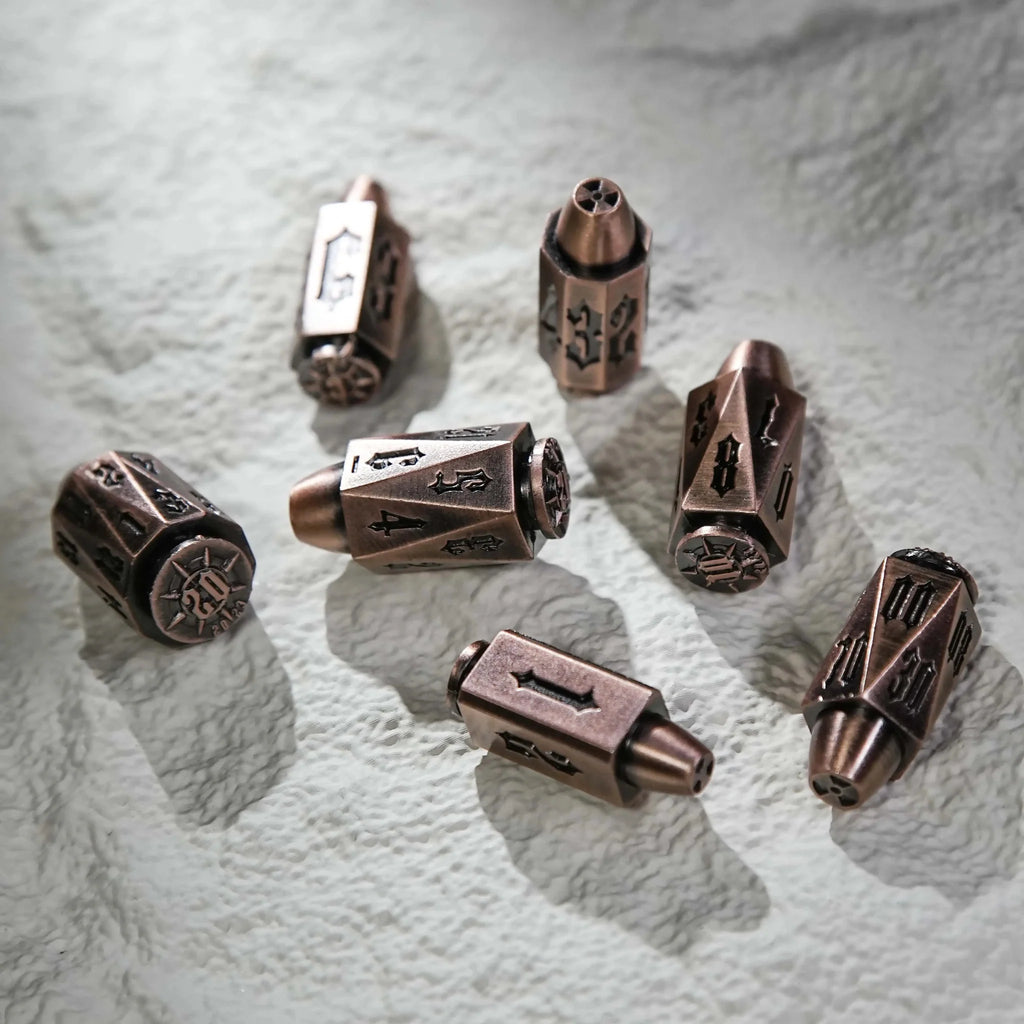 Cool dnd dice: unique metal bullet-shaped polyhedron RPG dice set