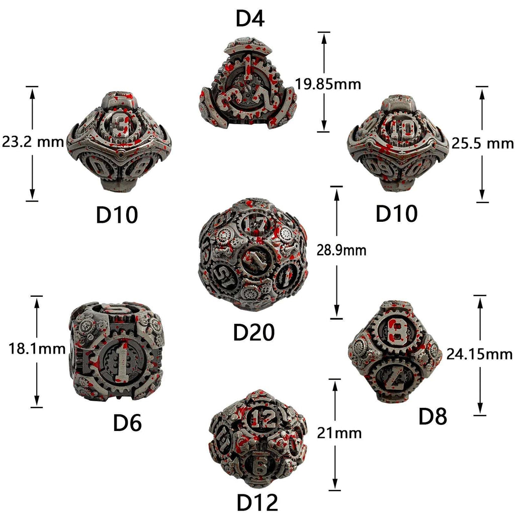 Punk Steam Ming Dynasty - Black Gold Mechanical Gear Solid Metal Dice Set