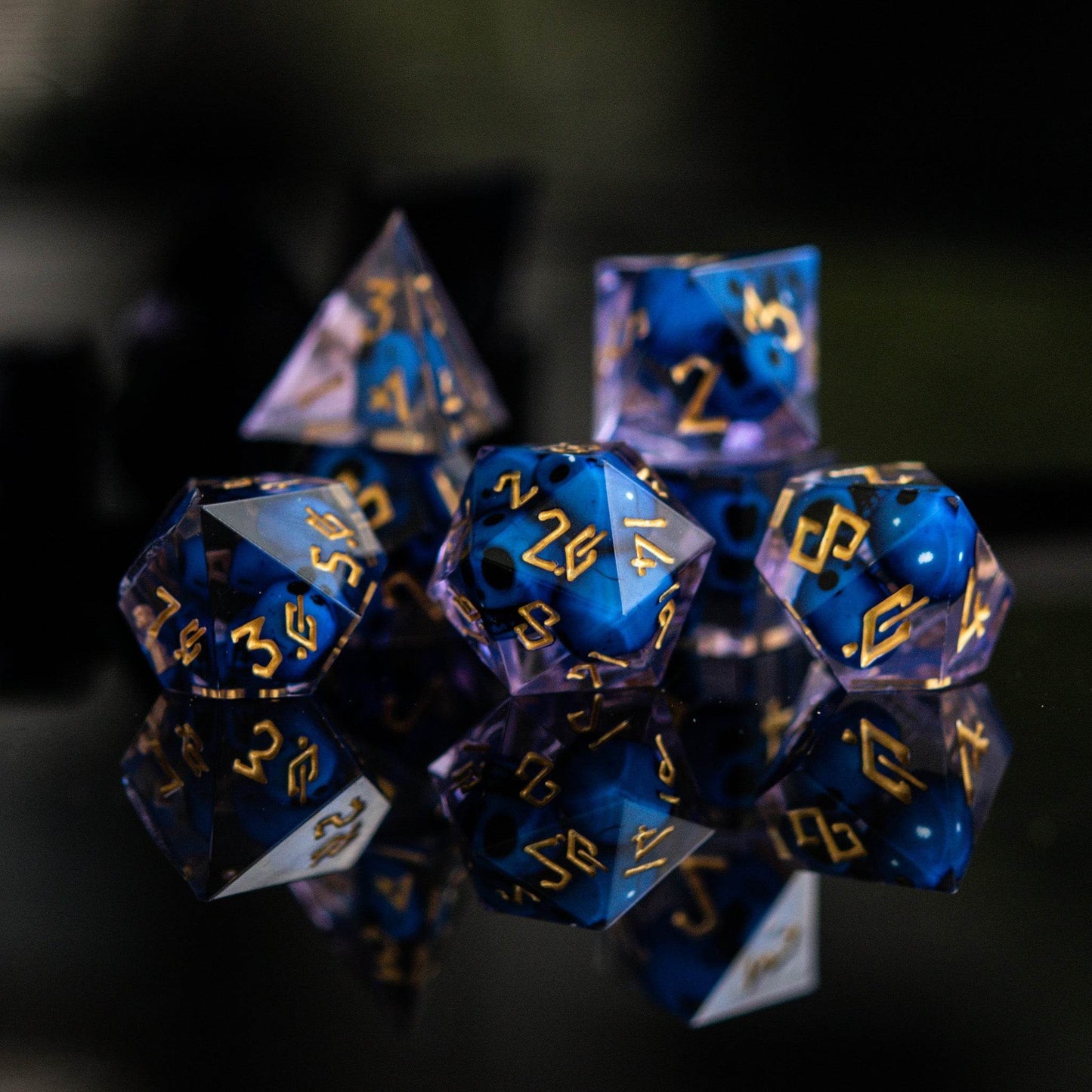 Corpse Blue and Lavender Sharp-Edged Resin Dice Set - 