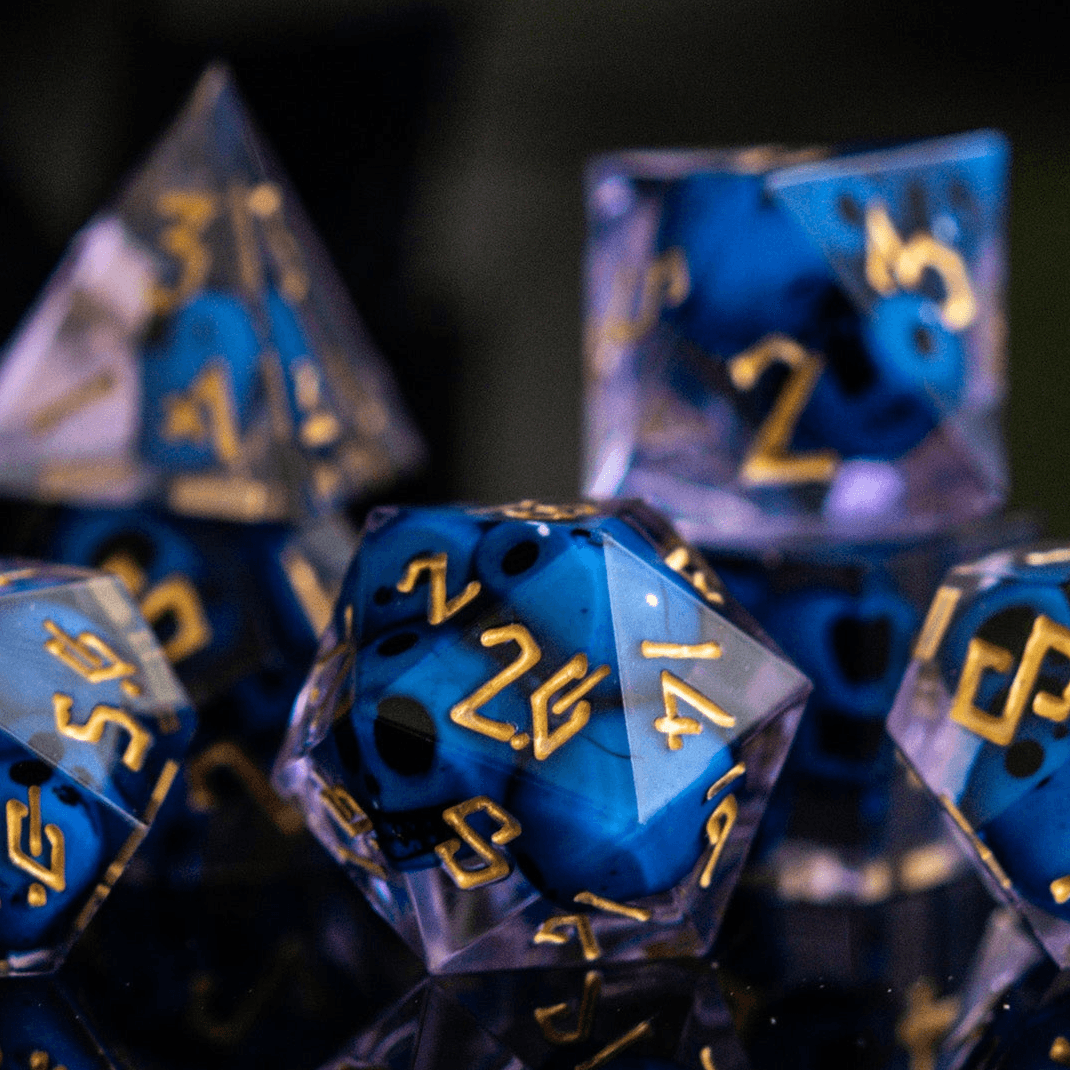 Corpse Blue and Lavender Sharp-Edged Resin Dice Set - 