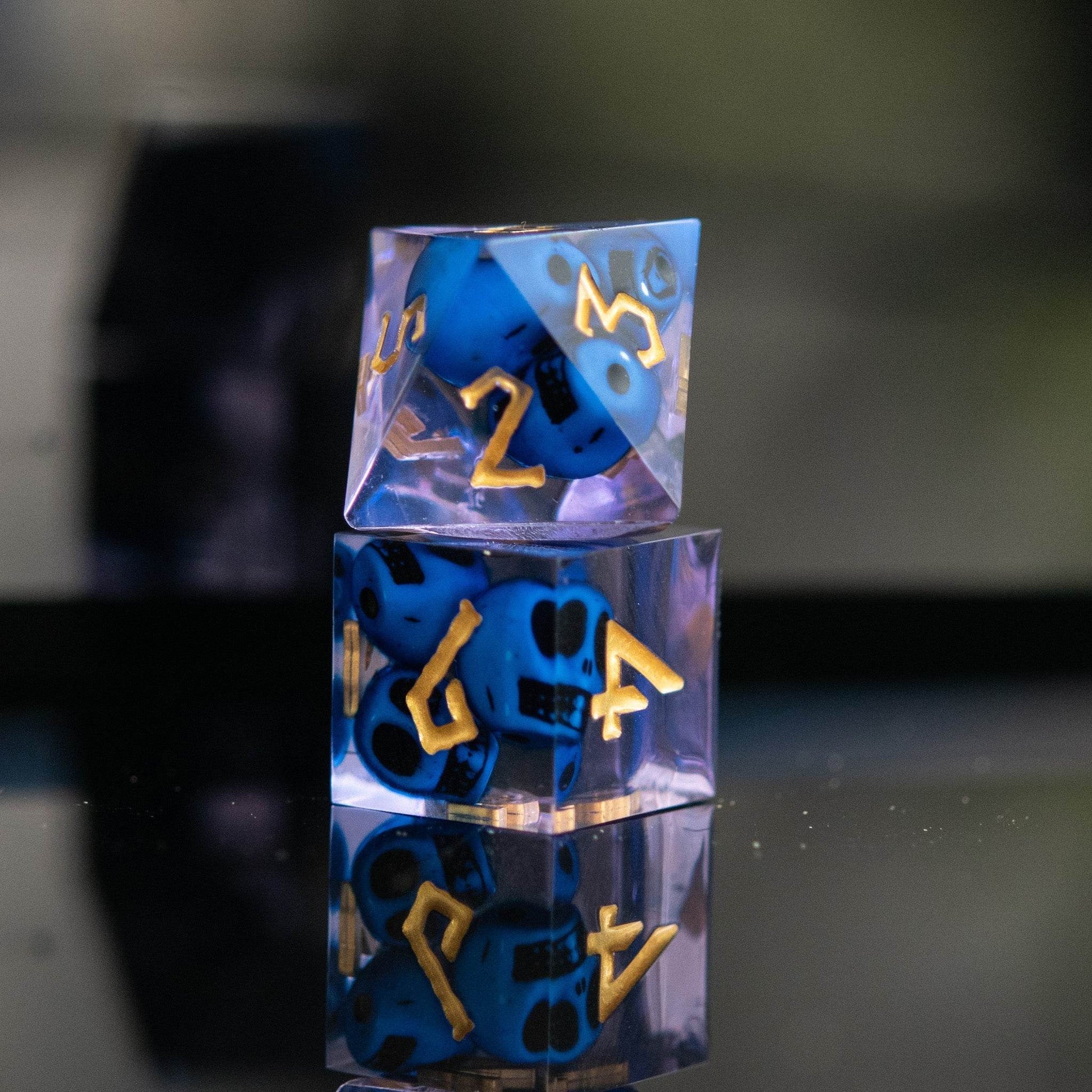 Corpse Blue and Lavender Sharp-Edged Resin Dice Set - 