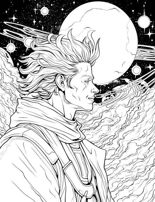 Cosmic Adventurer Coloring Page | Printable Sci-Fi Hero Art