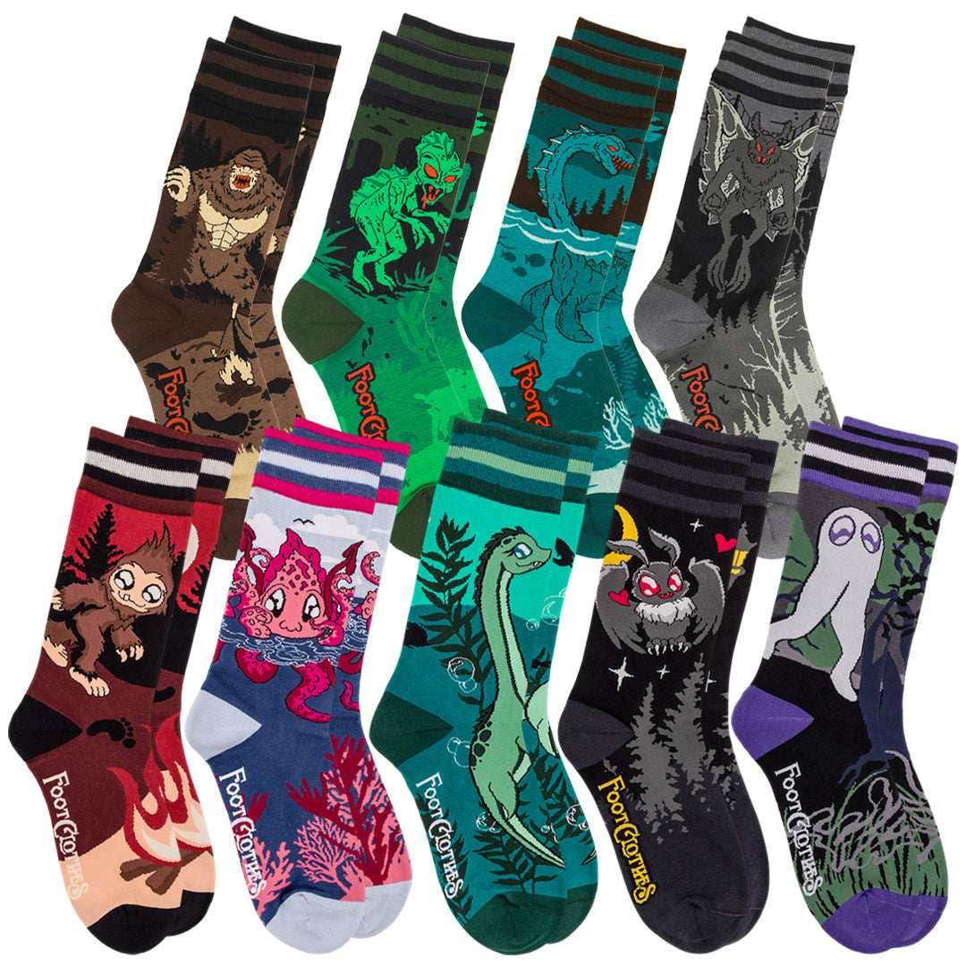 Cryptid Fanatic Crew Sock Pack | 9 Designs - 