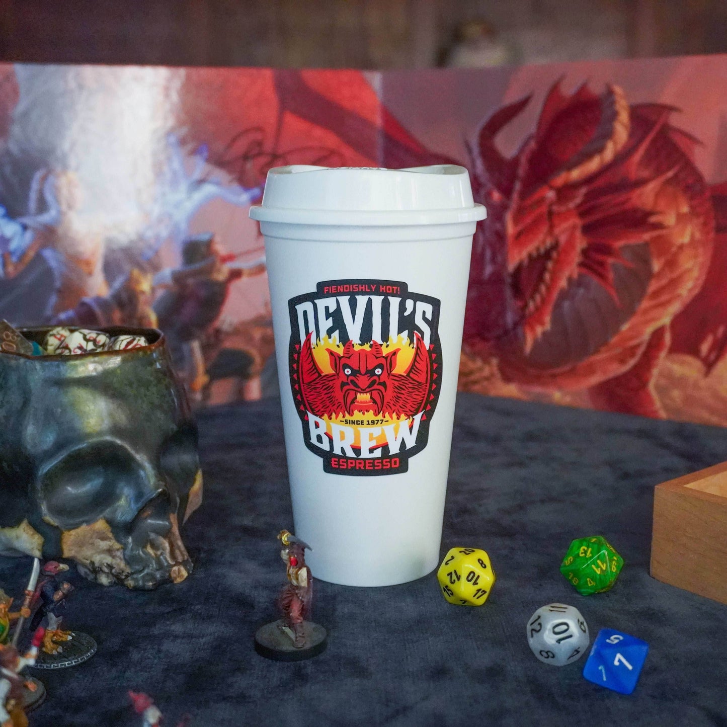 Coffee Cup Dice Tower – Roll with Caffeinated Style - White / Devil's Brew Espresso