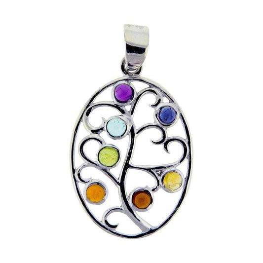 Curly Tree Chakra Earrings with Semi-Precious Stones - 