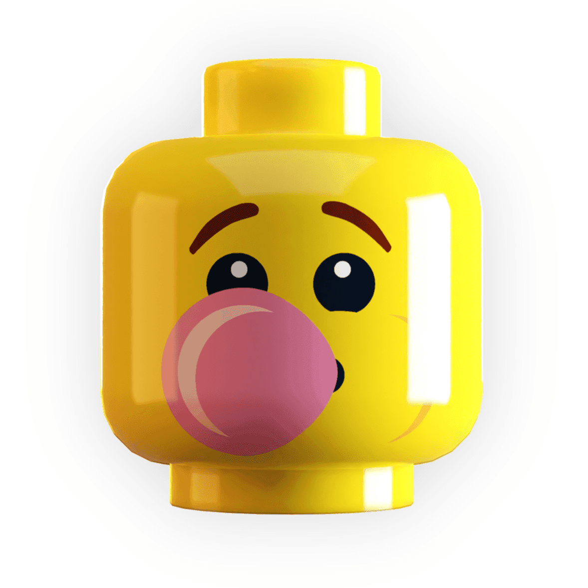 Boy Blowing Bubble Gum Minifig Head made using LEGO part - B3 Customs - Yellow (Classic)