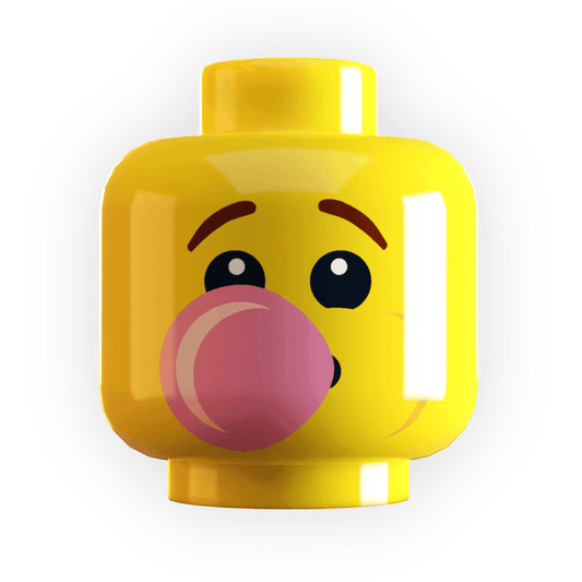 Boy Blowing Bubble Gum Minifig Head made using LEGO part - B3 Customs - Yellow (Classic)