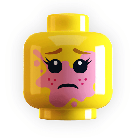Girl Popped Bubble Gum on Face Minifig Head made using LEGO part - Yellow Flesh