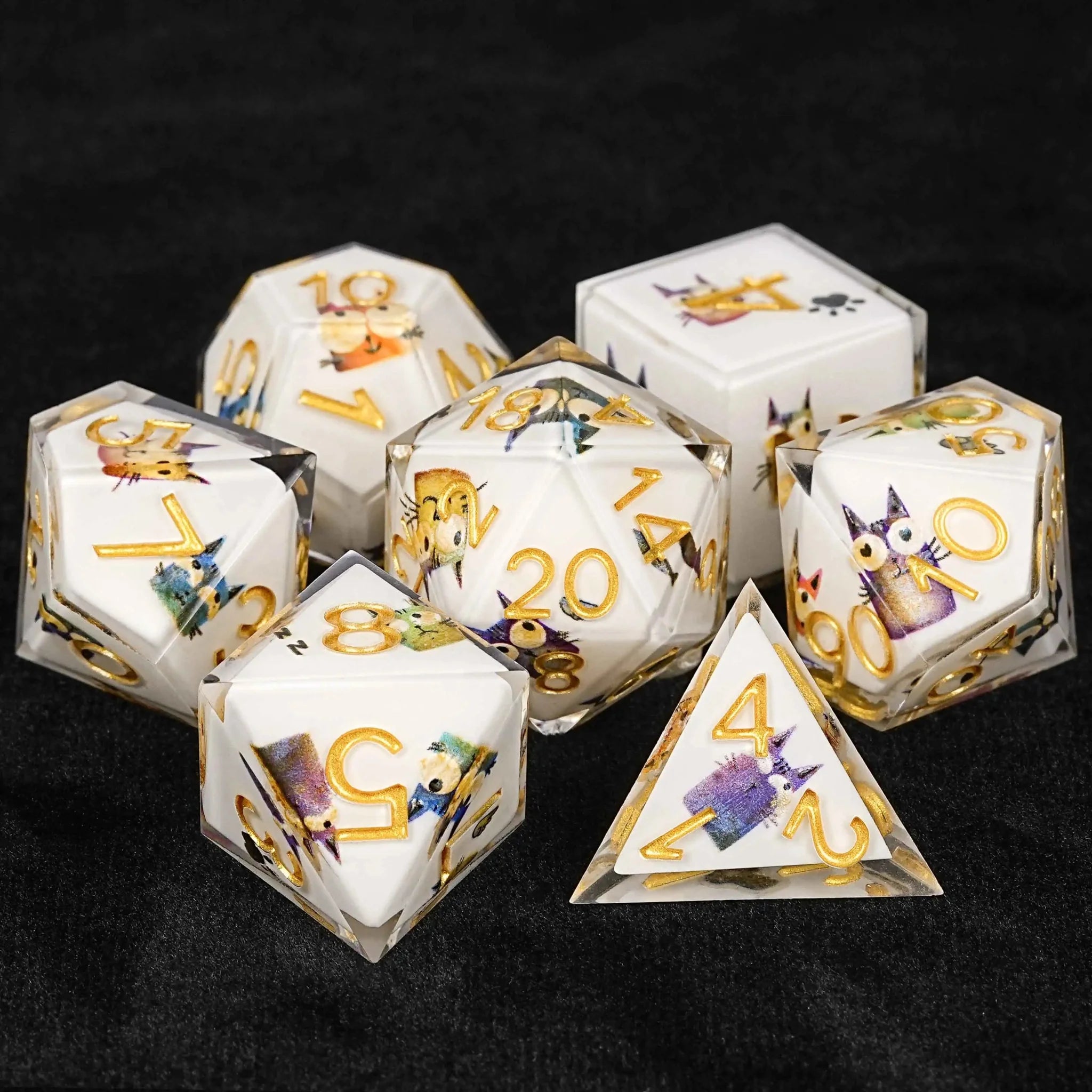 Unique dice sets: cute cartoon smiling cat resin dnd dice sets