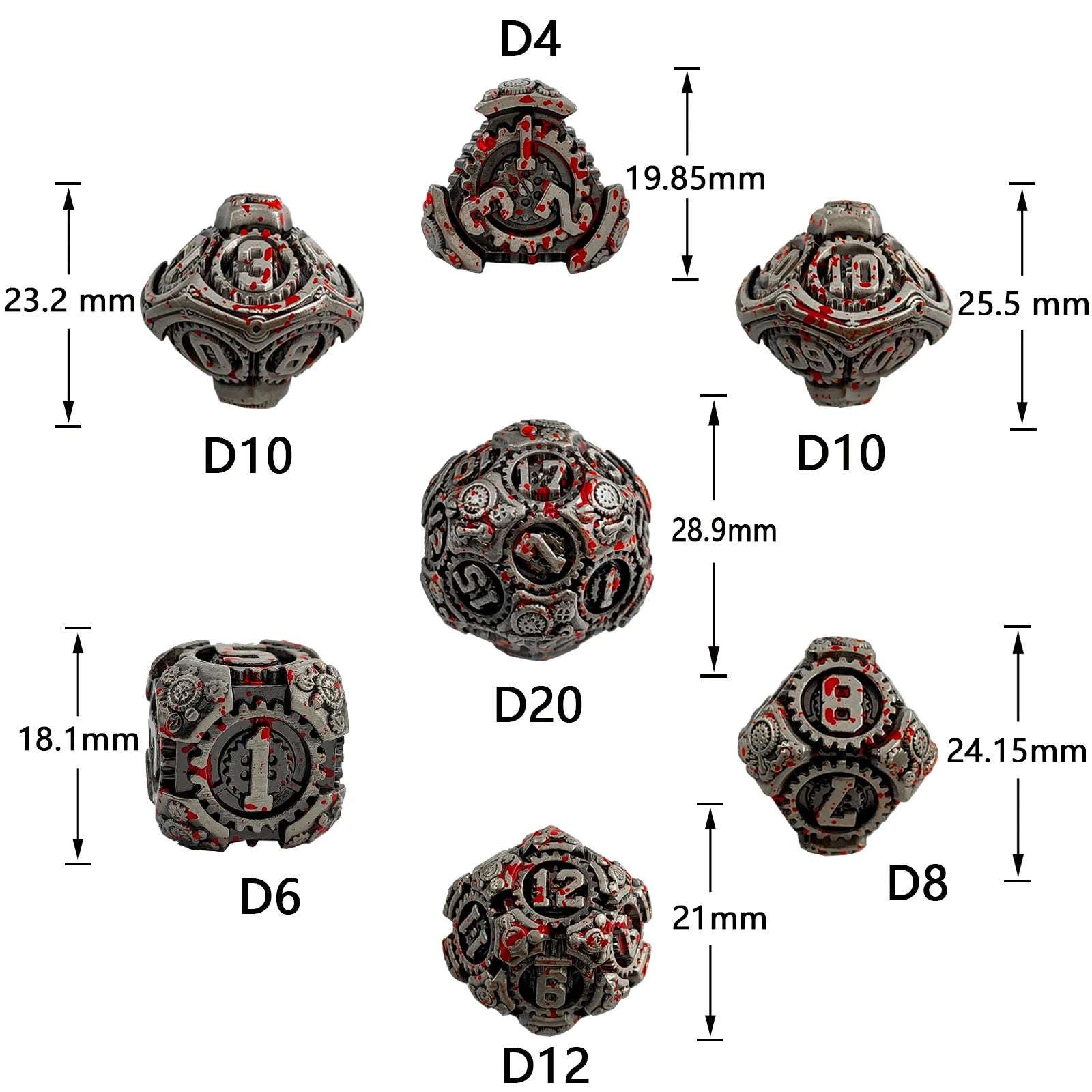 Cyberpunk Bronze Mechanical Gear Metal DND Polyhedron Dice Set