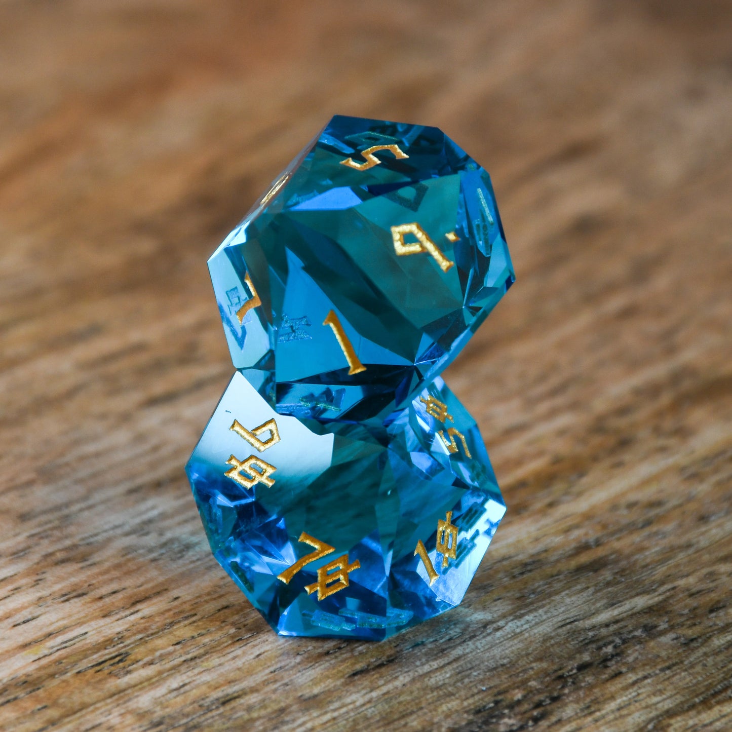 Aquamarine Multifaceted Glass Dice Set