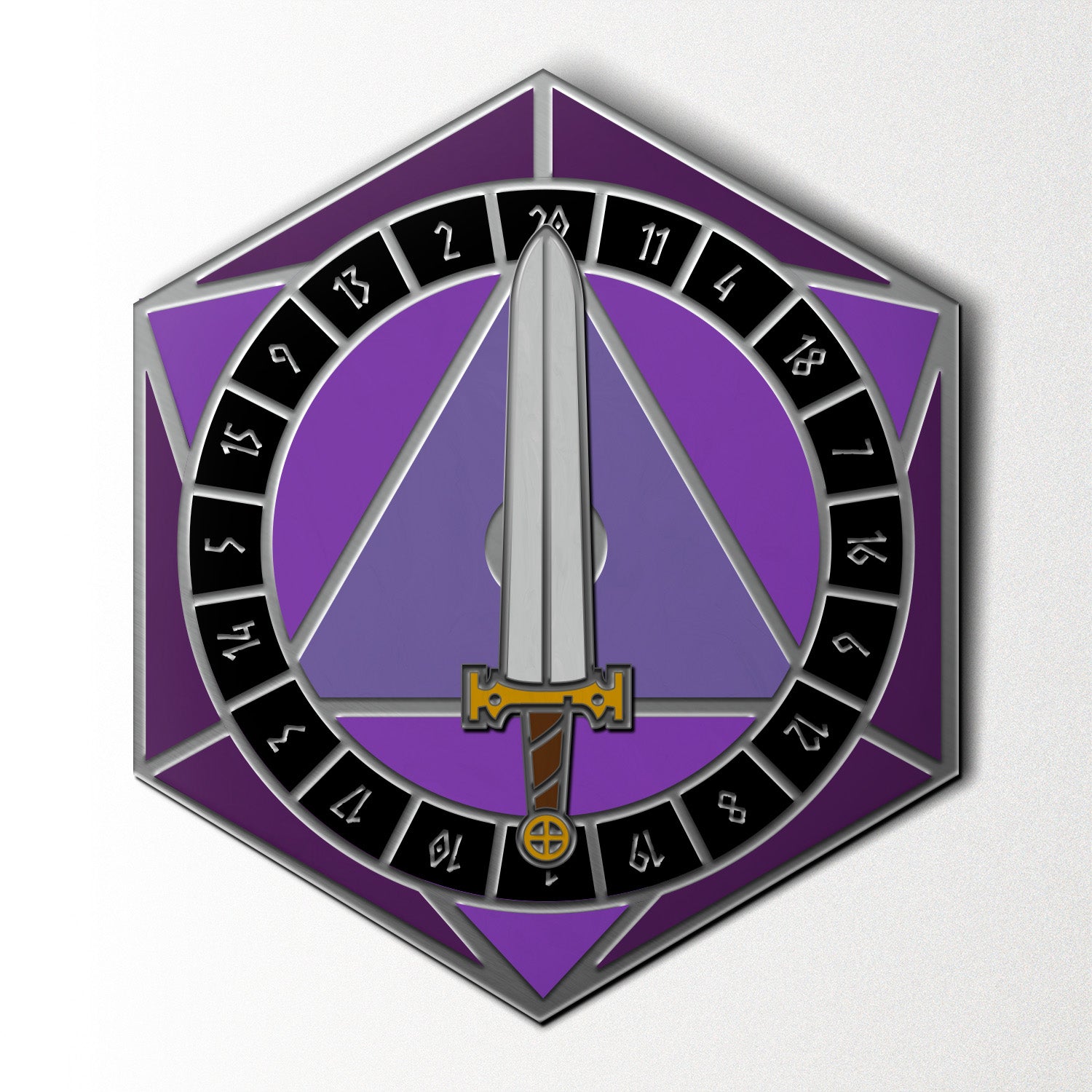 D20 Sword Spinner Pin - Hard Enamel Adventure Dice Pin Metal by Norse Foundry