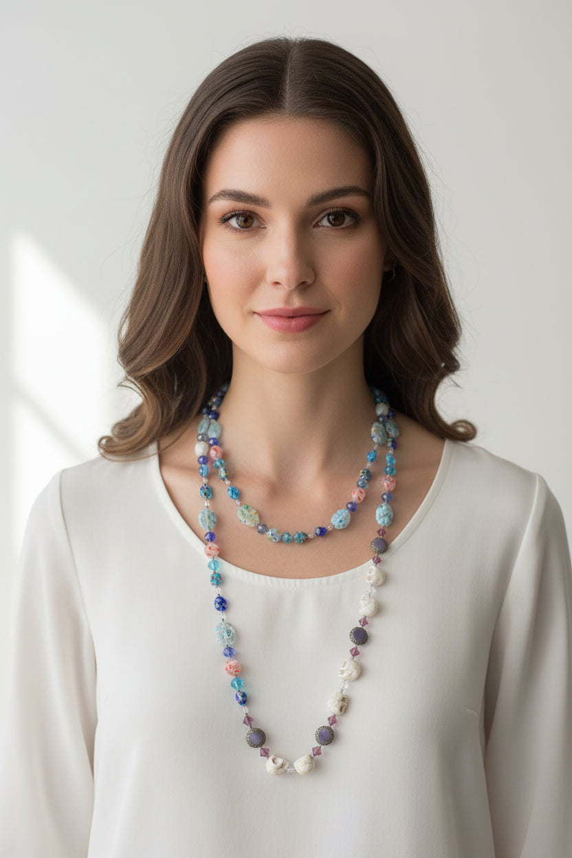Sugar Skull Dreaming Long Beaded Necklace