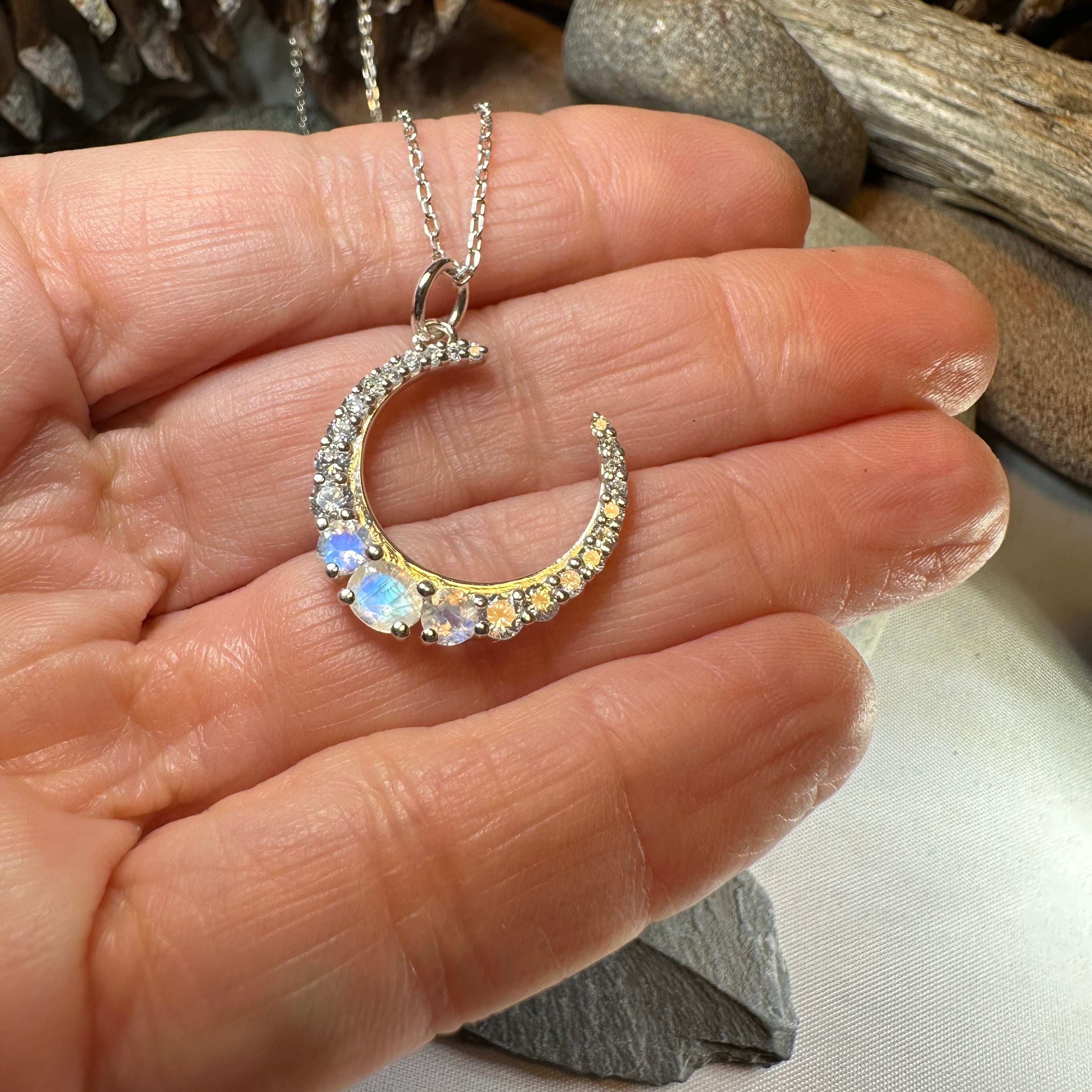 Moonstone Crescent Moon Necklace